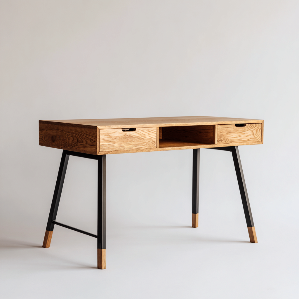 Scrivania-legno-metallo-120x55x75 cm-quercia naturale-nero-stile nordico moderno-Interiorza