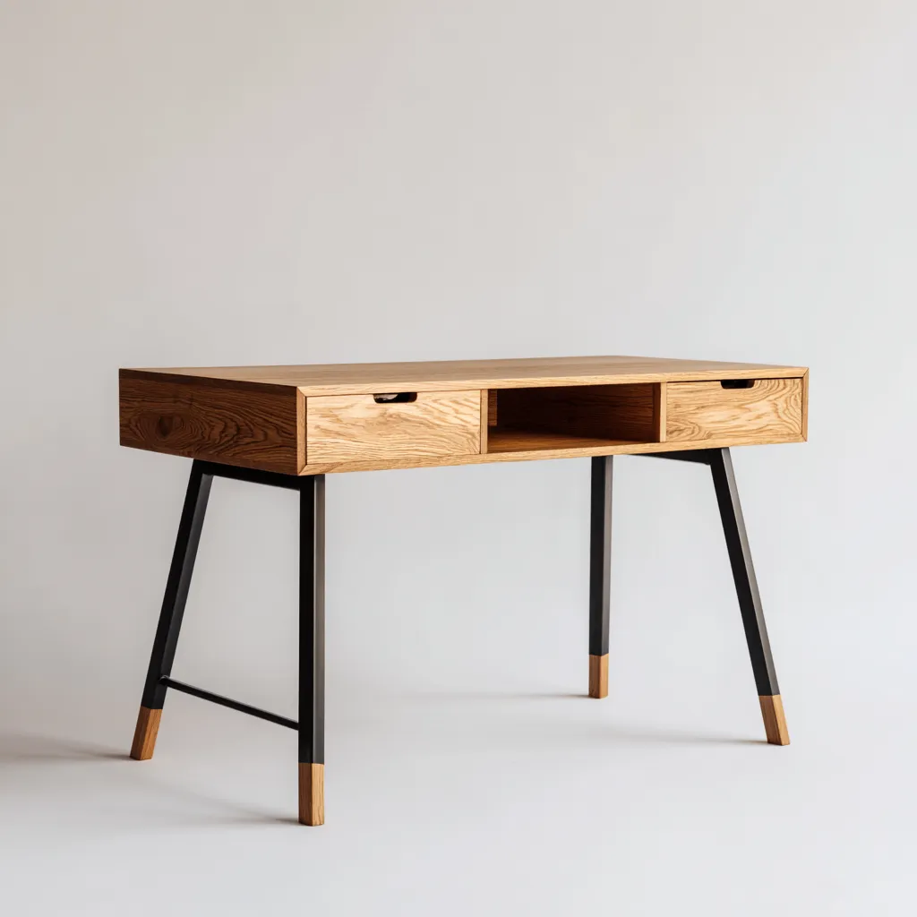 Scrivania-legno-metallo-120x55x75 cm-quercia naturale-nero-stile nordico moderno-Interiorza