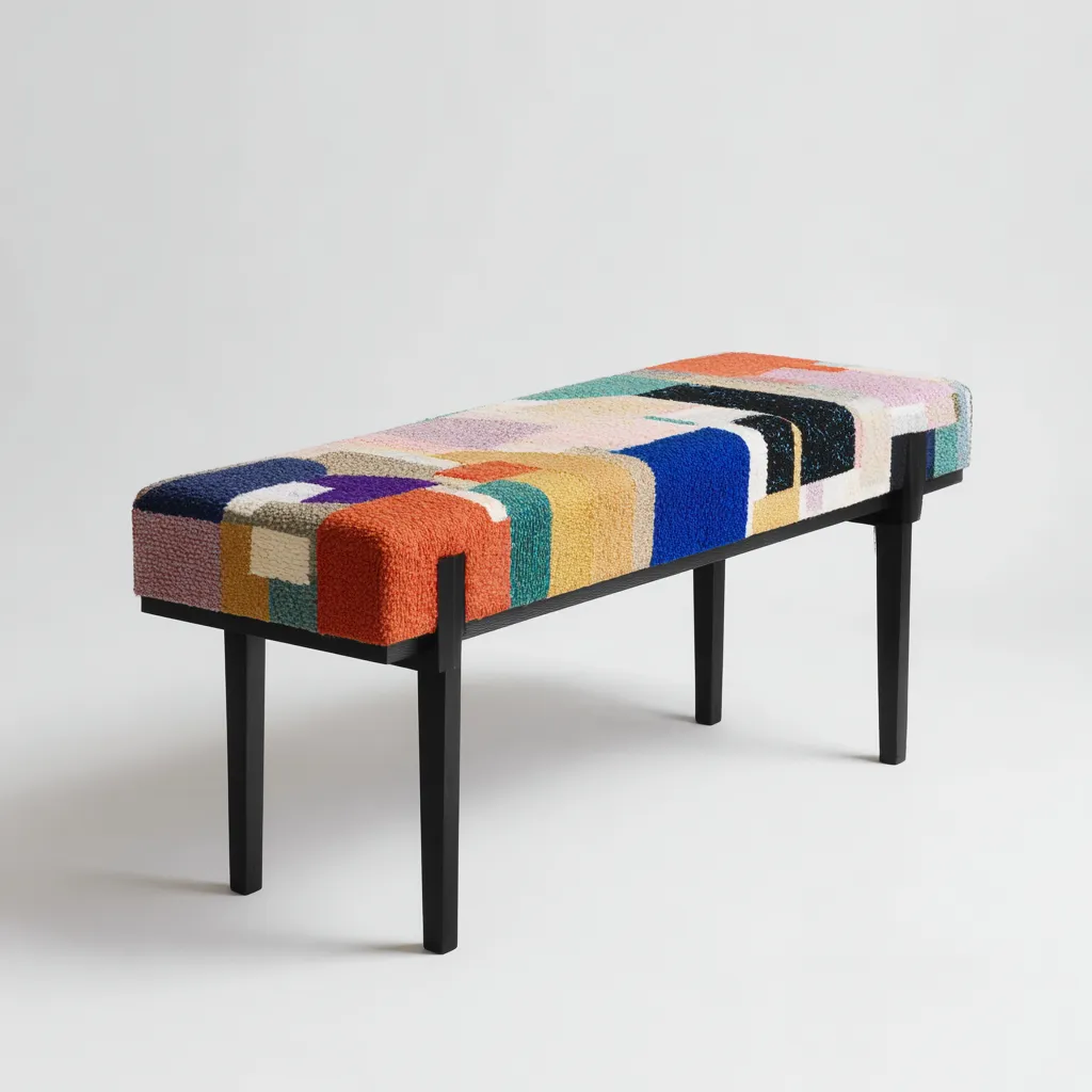 Panca per letto - tessuto-legno - 108x42x47 cm - multicolore - design artistico moderno-Interiorza