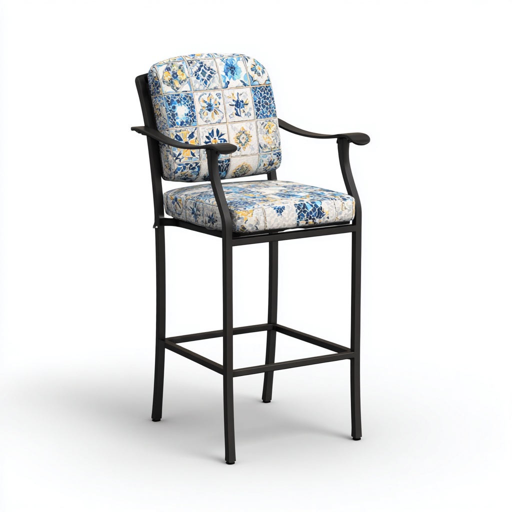 Sedia da giardino in ferro-tessuto 50x52x110 cm - nero-blu - stile mediterraneo-Interiorza