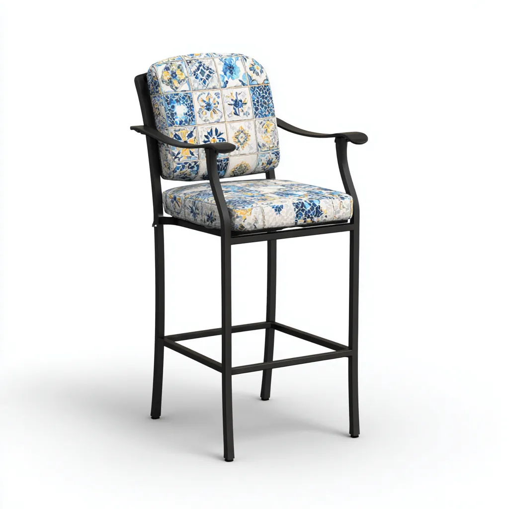 Sedia da giardino in ferro-tessuto 50x52x110 cm - nero-blu - stile mediterraneo-Interiorza