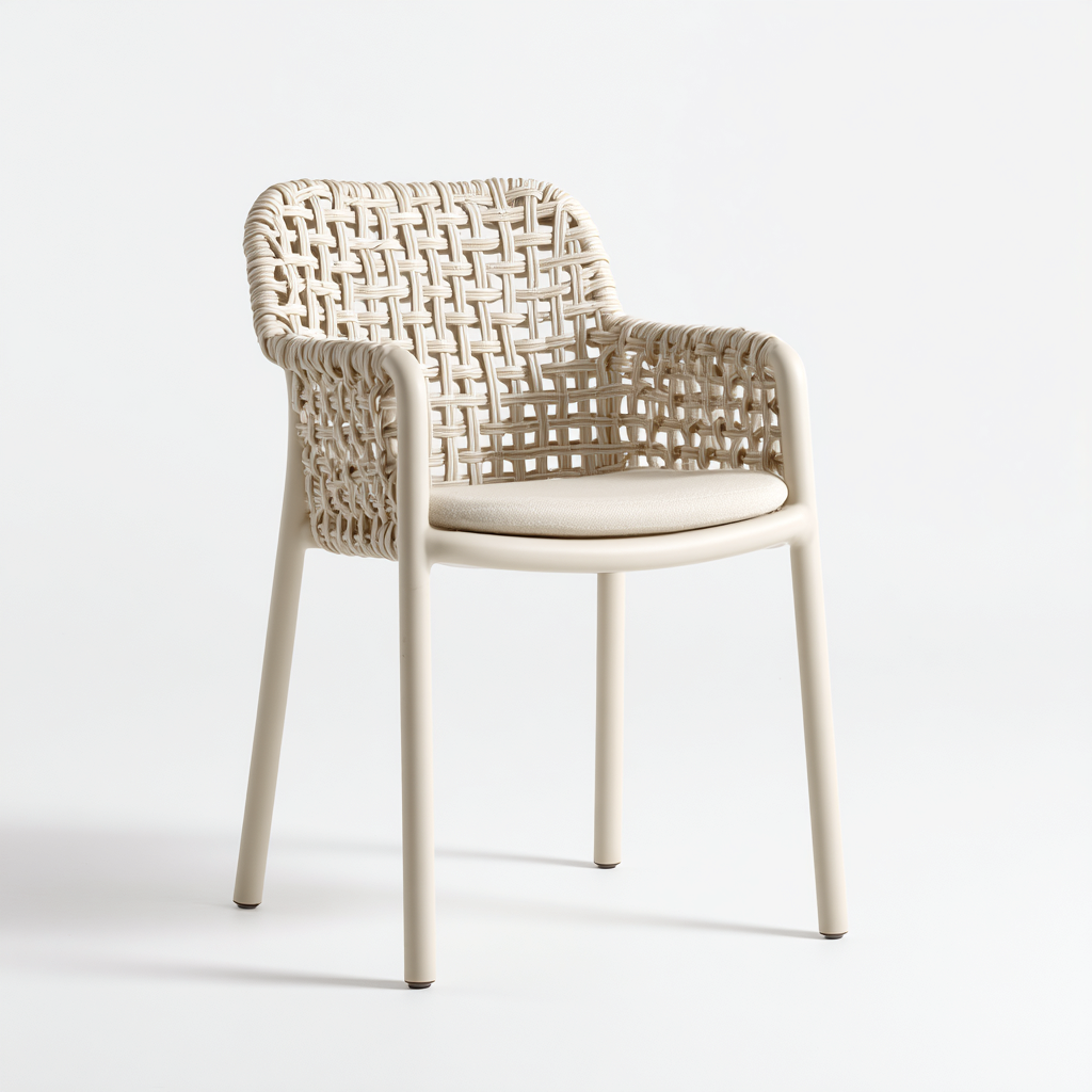 Sedia da giardino in plastica-rattan 55x58x84 cm - beige - stile moderno-Interiorza