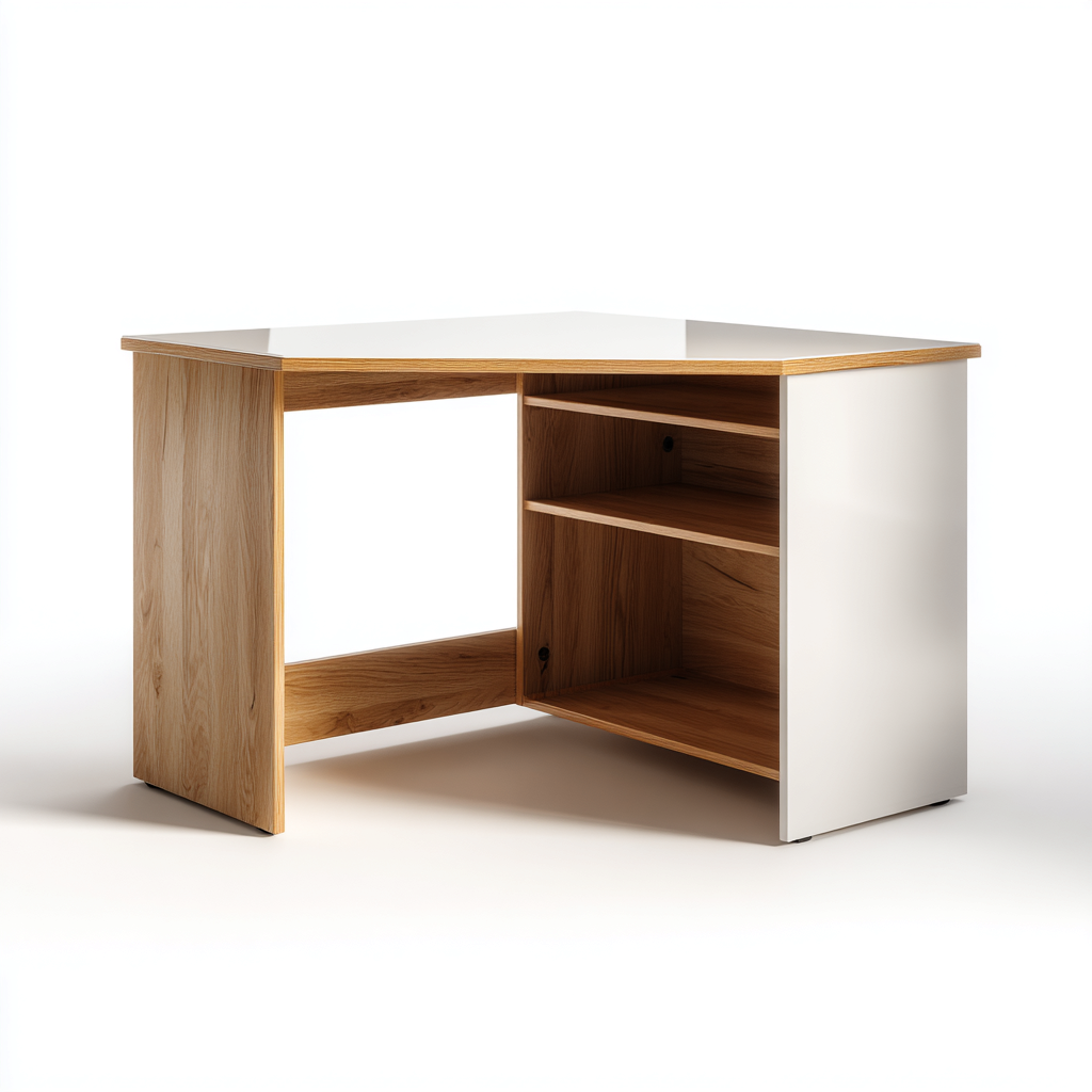 Scrivania angolare-legno-MDF-120x85x75 cm-bianco-quercia naturale-stile moderno minimalista-Interiorza