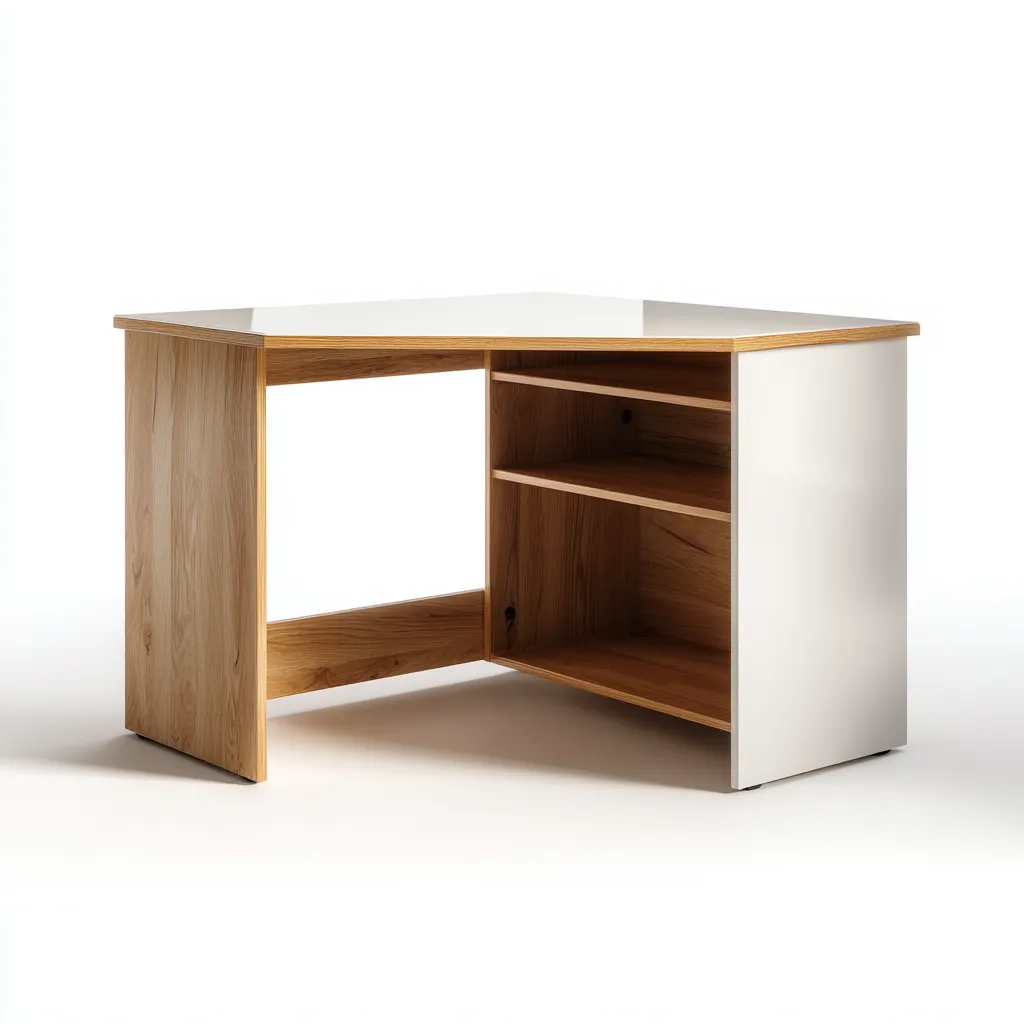 Scrivania angolare-legno-MDF-120x85x75 cm-bianco-quercia naturale-stile moderno minimalista-Interiorza