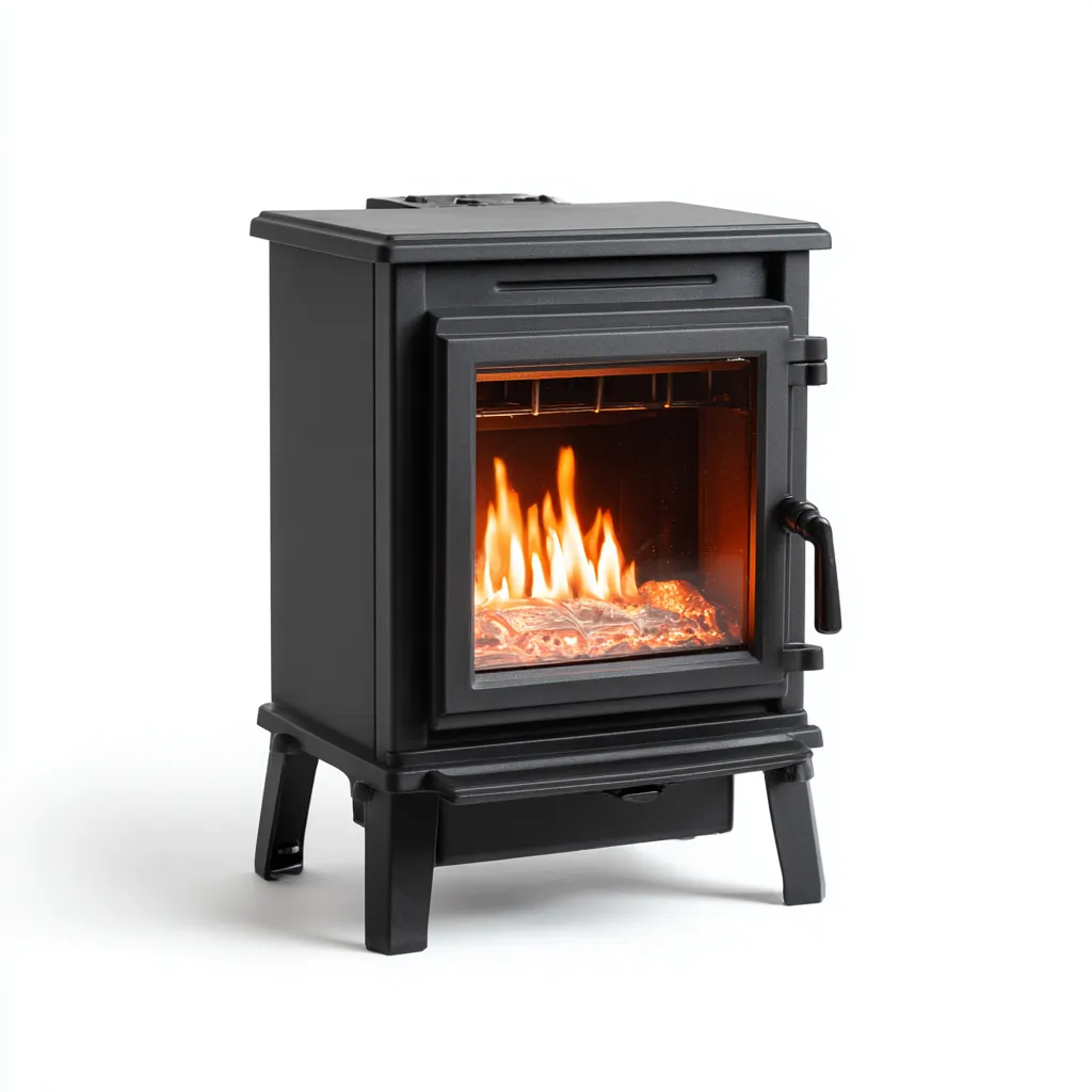 Camino elettrico in metallo 48x38x63 cm nero - Design compatto con effetto fiamma realistica-Interiorza