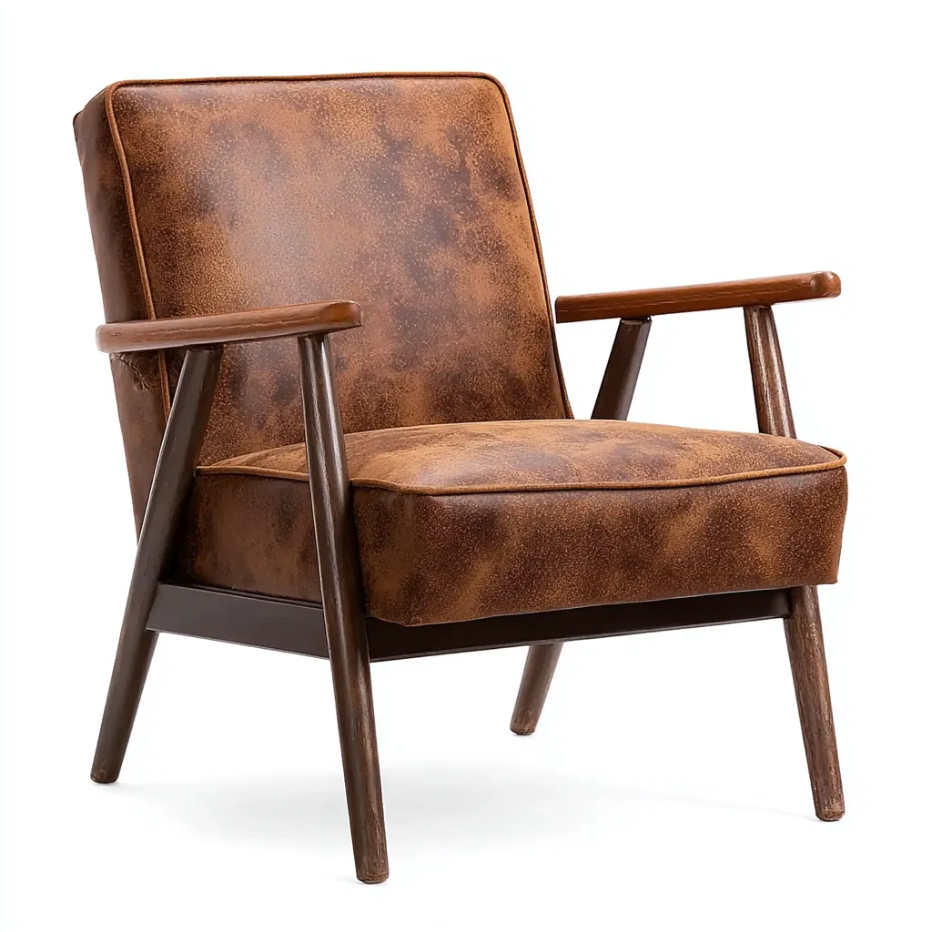 Poltrona-legno-pelle-77x74x86 cm-marrone-stile retrò moderno-Interiorza