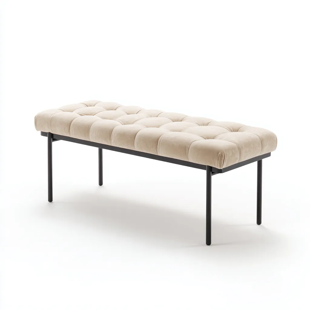 Panca per letto - velluto-metallo - 120x42x47 cm - beige - design minimalista moderno-Interiorza