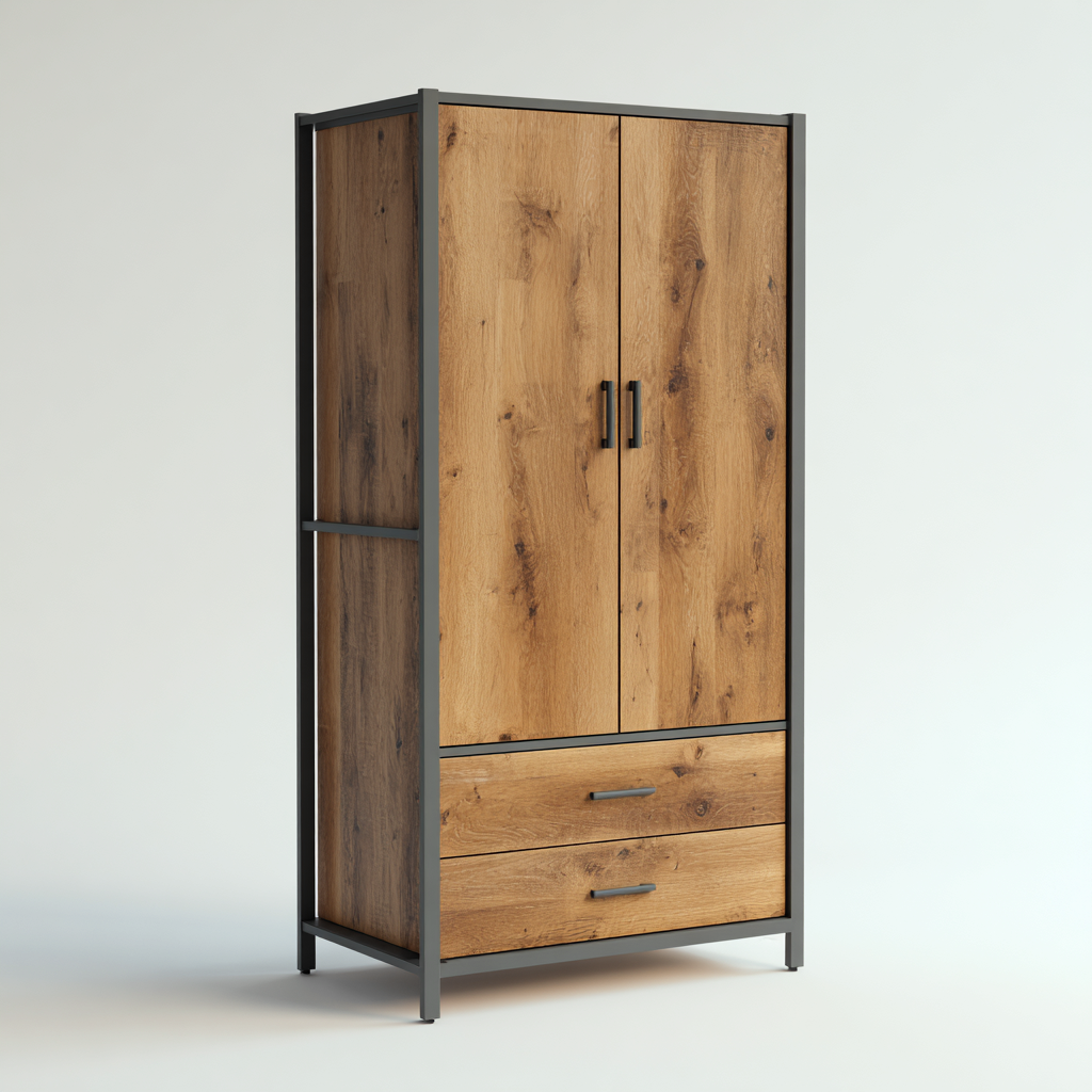 Armadio - legno-metallo - 100x50x190 cm - rovere - stile industriale-Interiorza