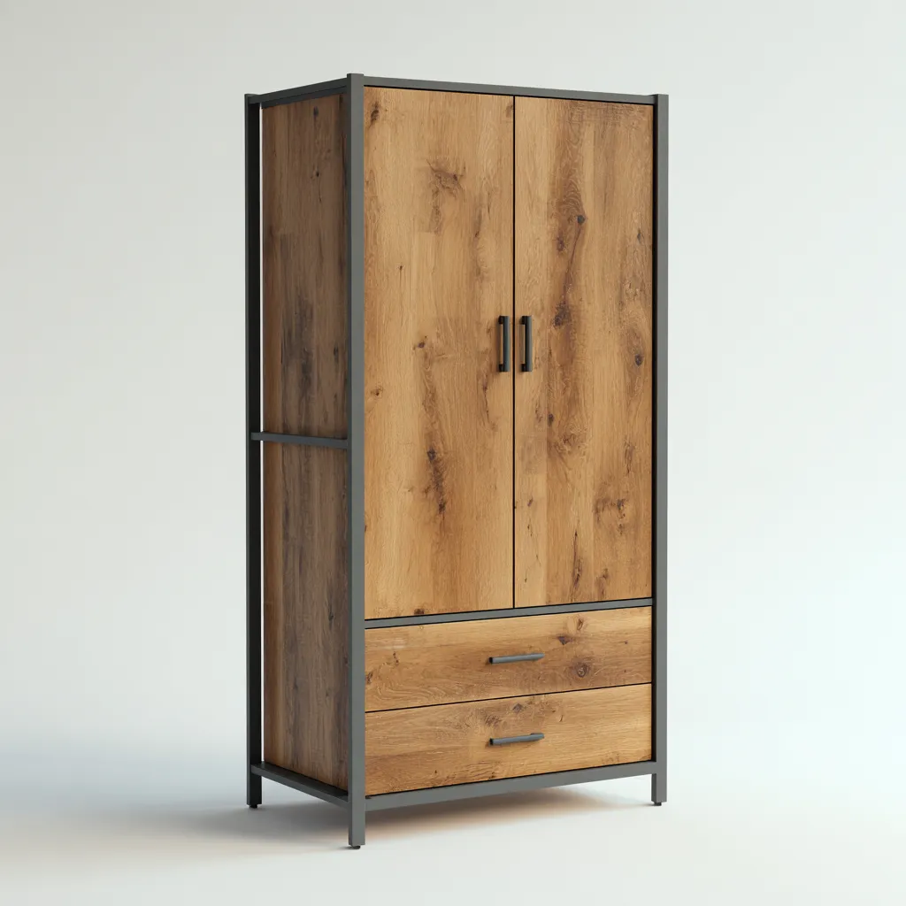 Armadio - legno-metallo - 100x50x190 cm - rovere - stile industriale-Interiorza