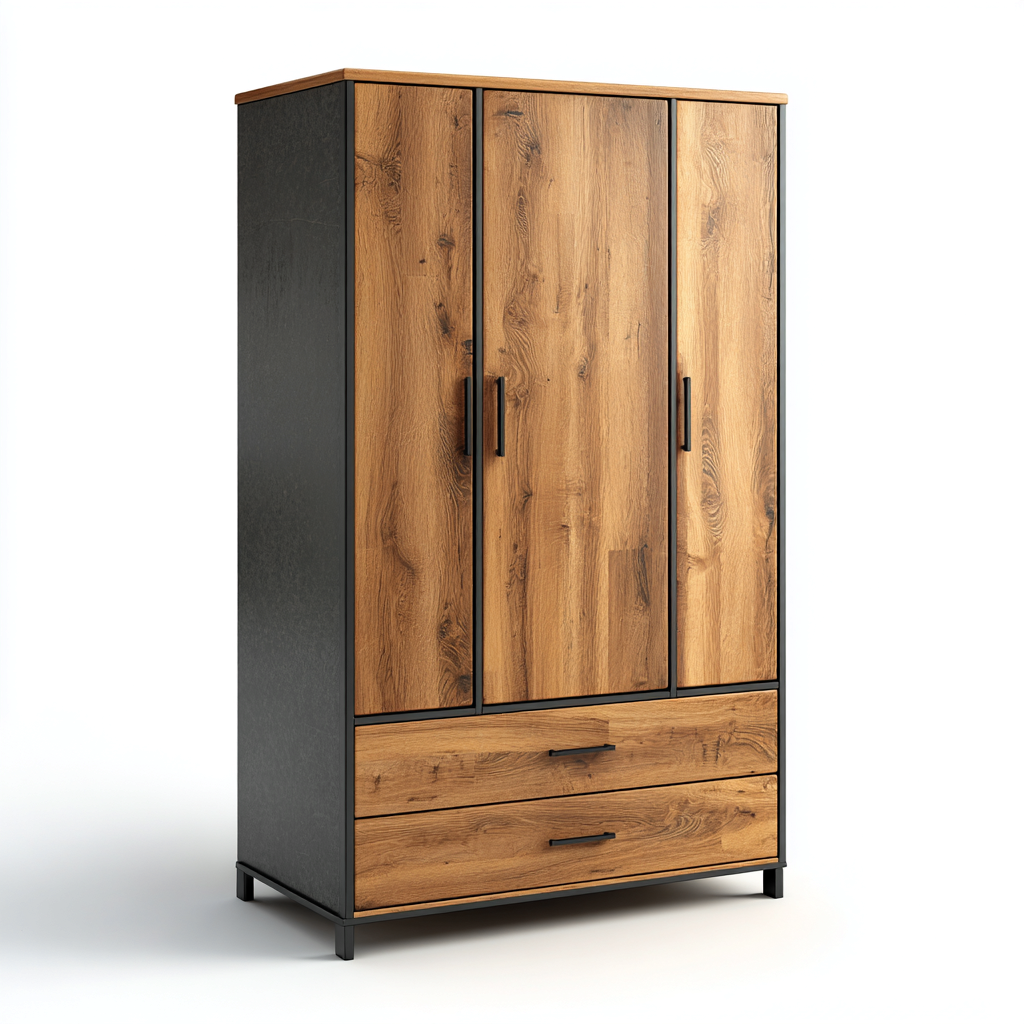 Armadio - legno-metallo - 120x55x190 cm - rovere naturale - stile industriale-Interiorza