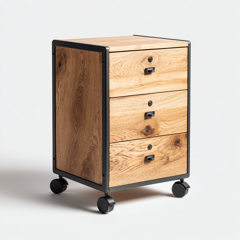 Armadio per ufficio - legno e metallo - 45x40x70 cm - rovere naturale-nero - stile industriale-Interiorza