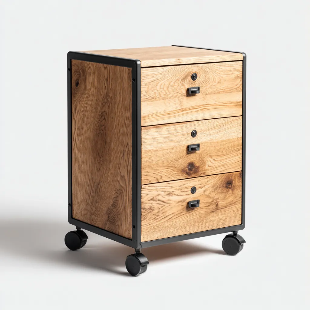 Armadio per ufficio - legno e metallo - 45x40x70 cm - rovere naturale-nero - stile industriale-Interiorza