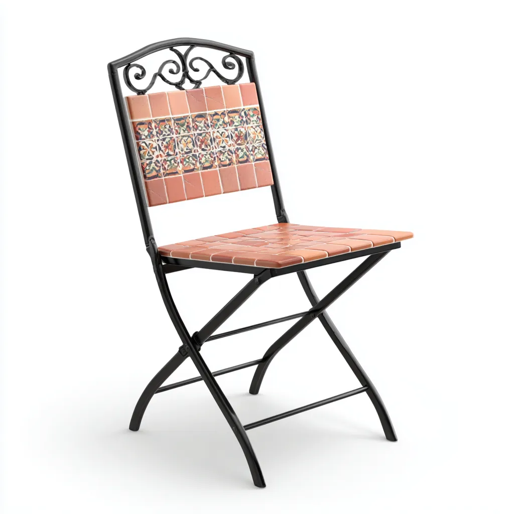 Sedia da giardino in ferro-ceramica 44x48x91 cm - nero-terracotta - stile mediterraneo-Interiorza
