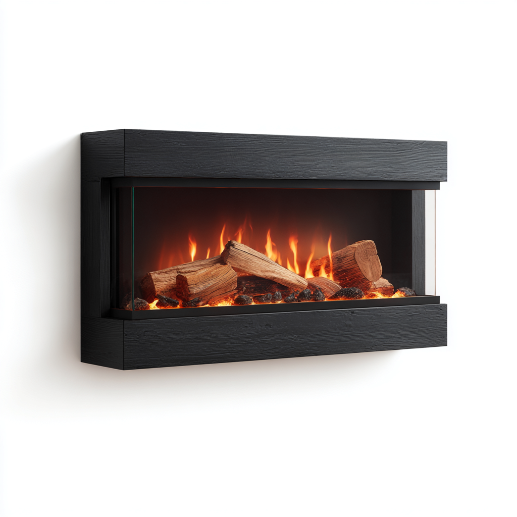 Camino elettrico - metallo-vetro-legno - 110x25x50 cm - nero - design moderno realistico-Interiorza