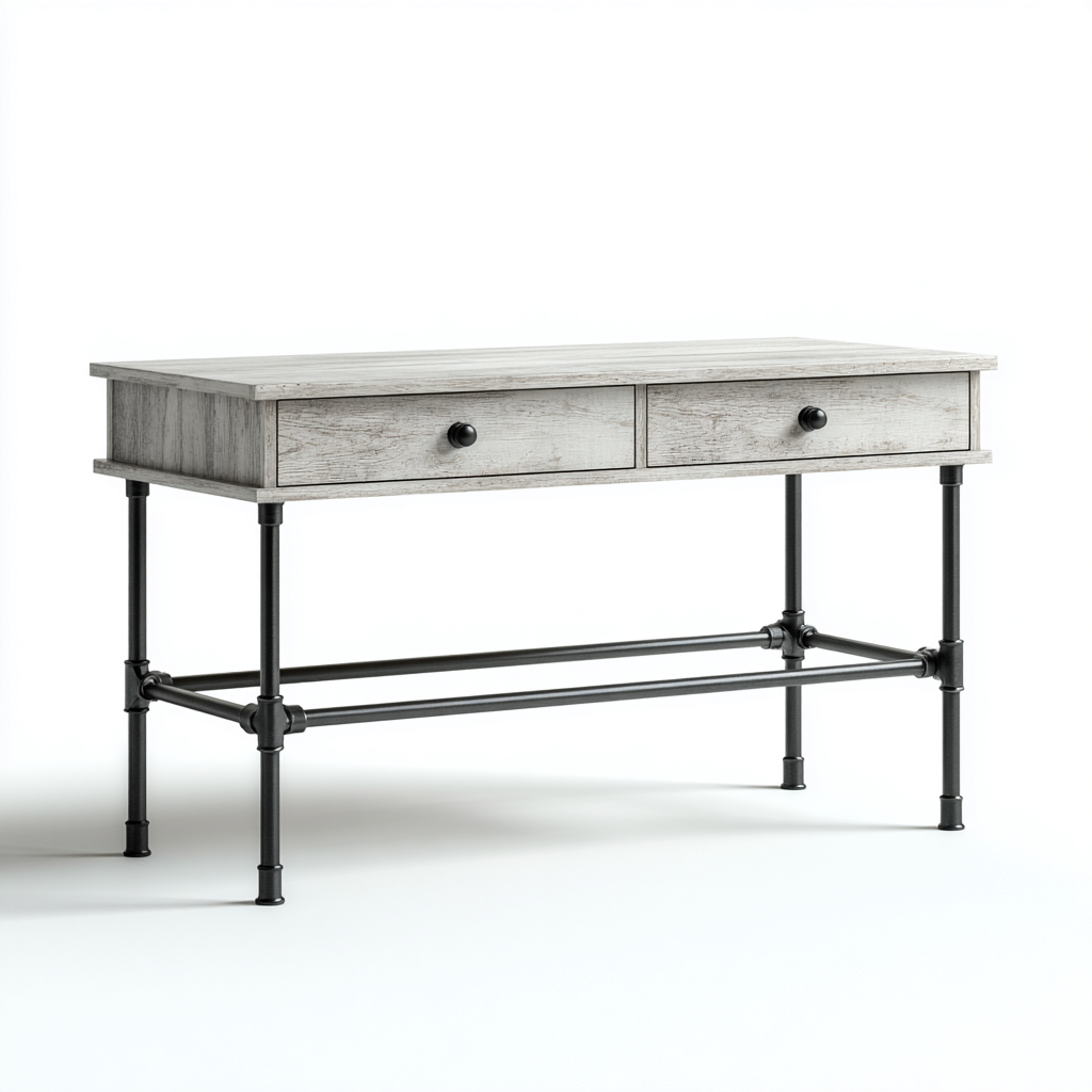 Scrivania-legno-metallo-120x55x75 cm-grigio chiaro-nero-stile industriale moderno-Interiorza