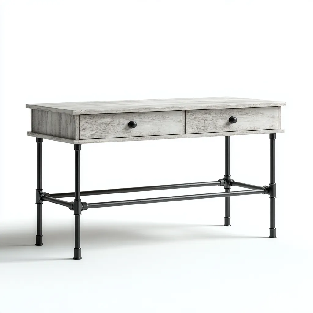 Scrivania-legno-metallo-120x55x75 cm-grigio chiaro-nero-stile industriale moderno-Interiorza