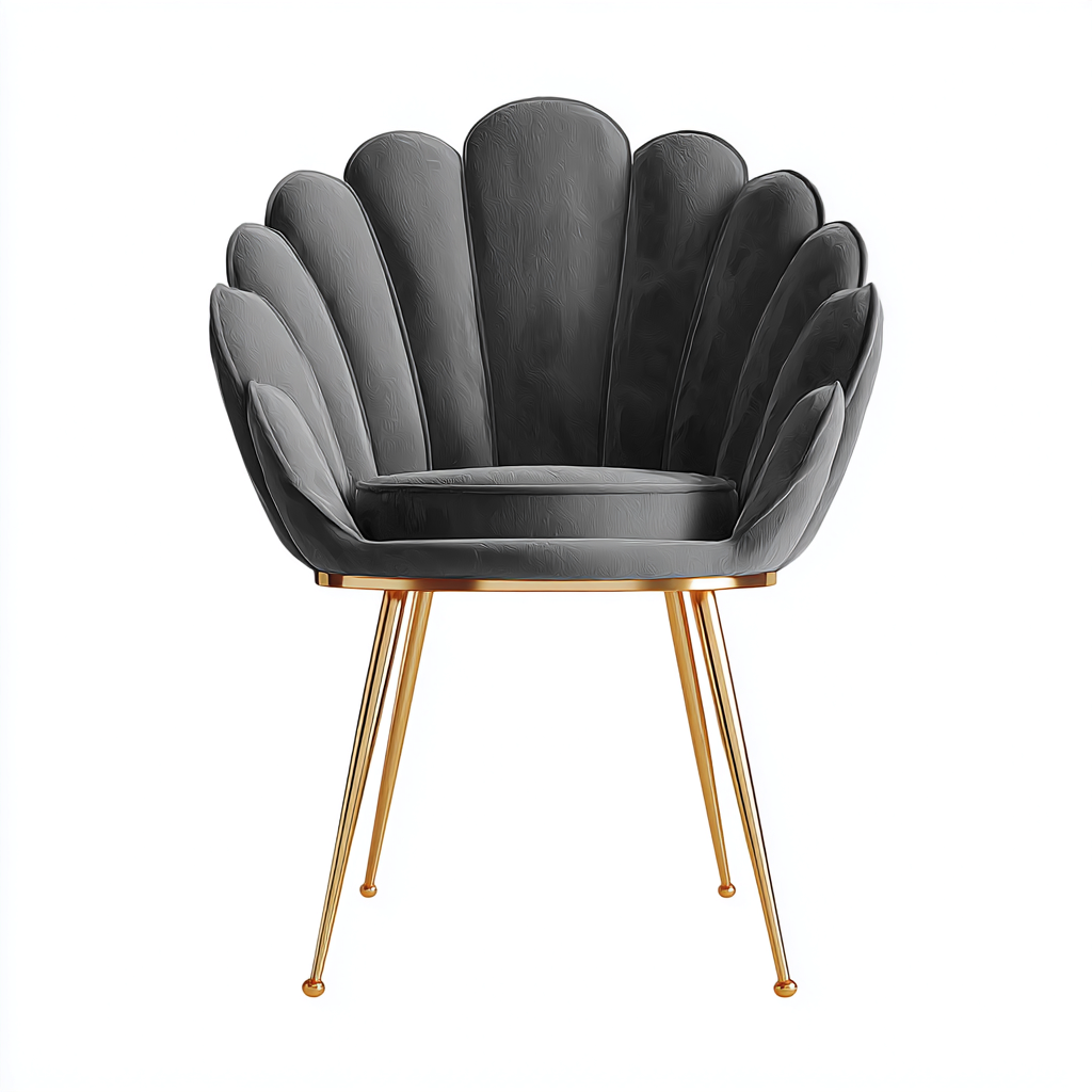 Poltrona-metallo-velluto-78x72x85 cm-grigio-stile moderno con gambe dorate-Interiorza