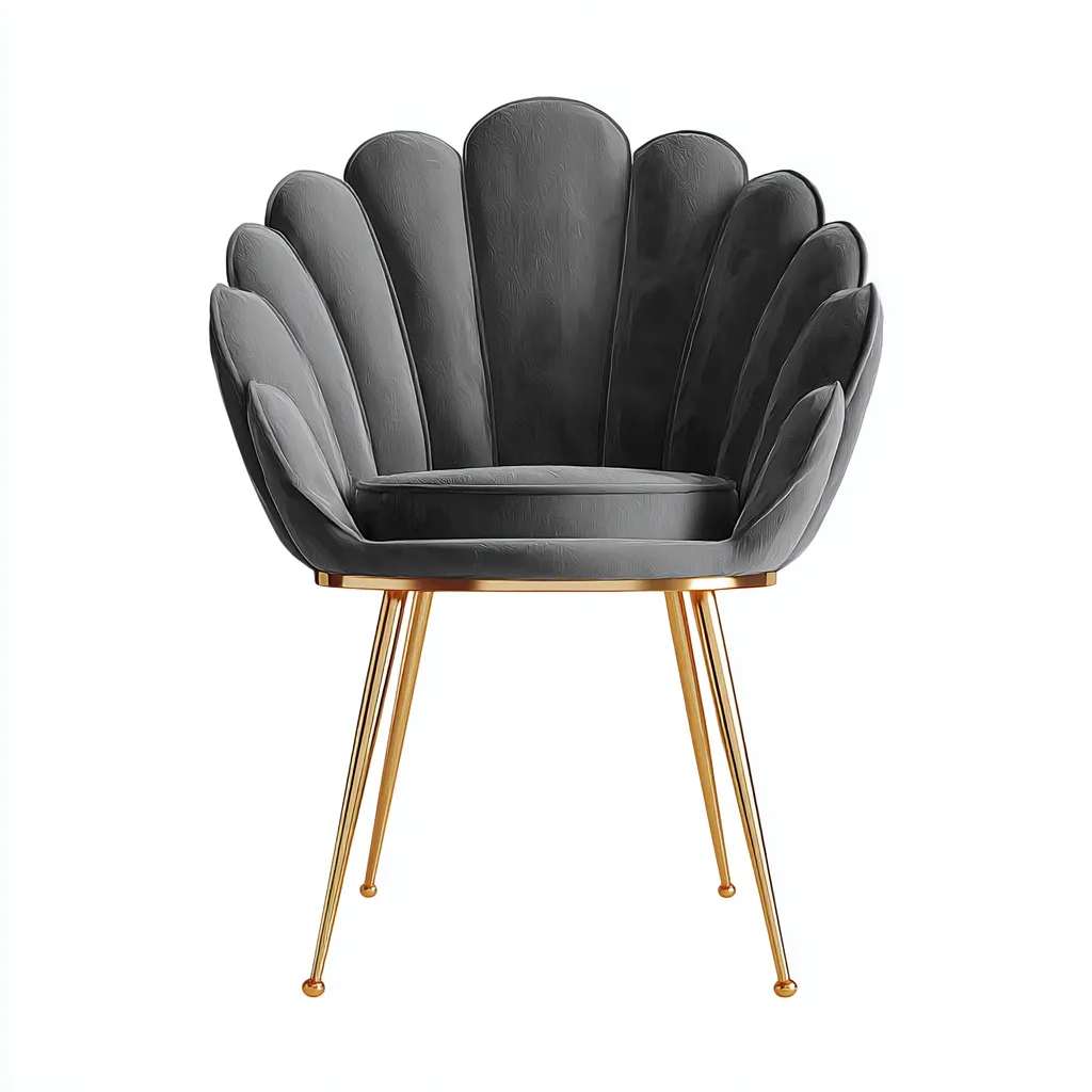 Poltrona-metallo-velluto-78x72x85 cm-grigio-stile moderno con gambe dorate-Interiorza