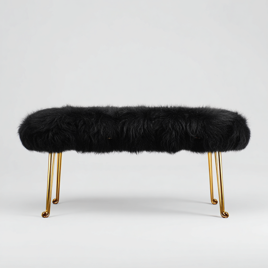 Panca per letto - pelliccia sintetica-metallo - 100x40x45 cm - nero-oro - design moderno di lusso-Interiorza