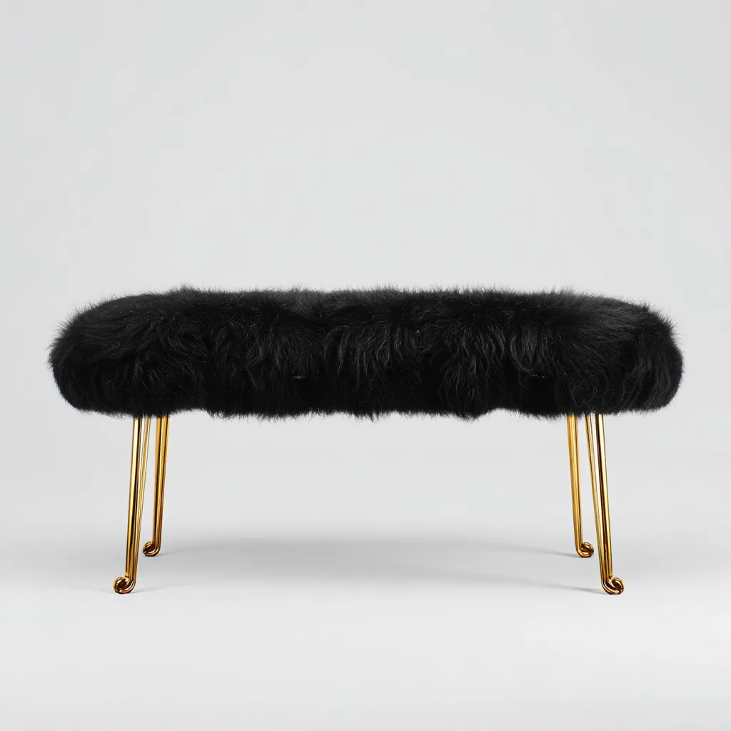 Panca per letto - pelliccia sintetica-metallo - 100x40x45 cm - nero-oro - design moderno di lusso-Interiorza