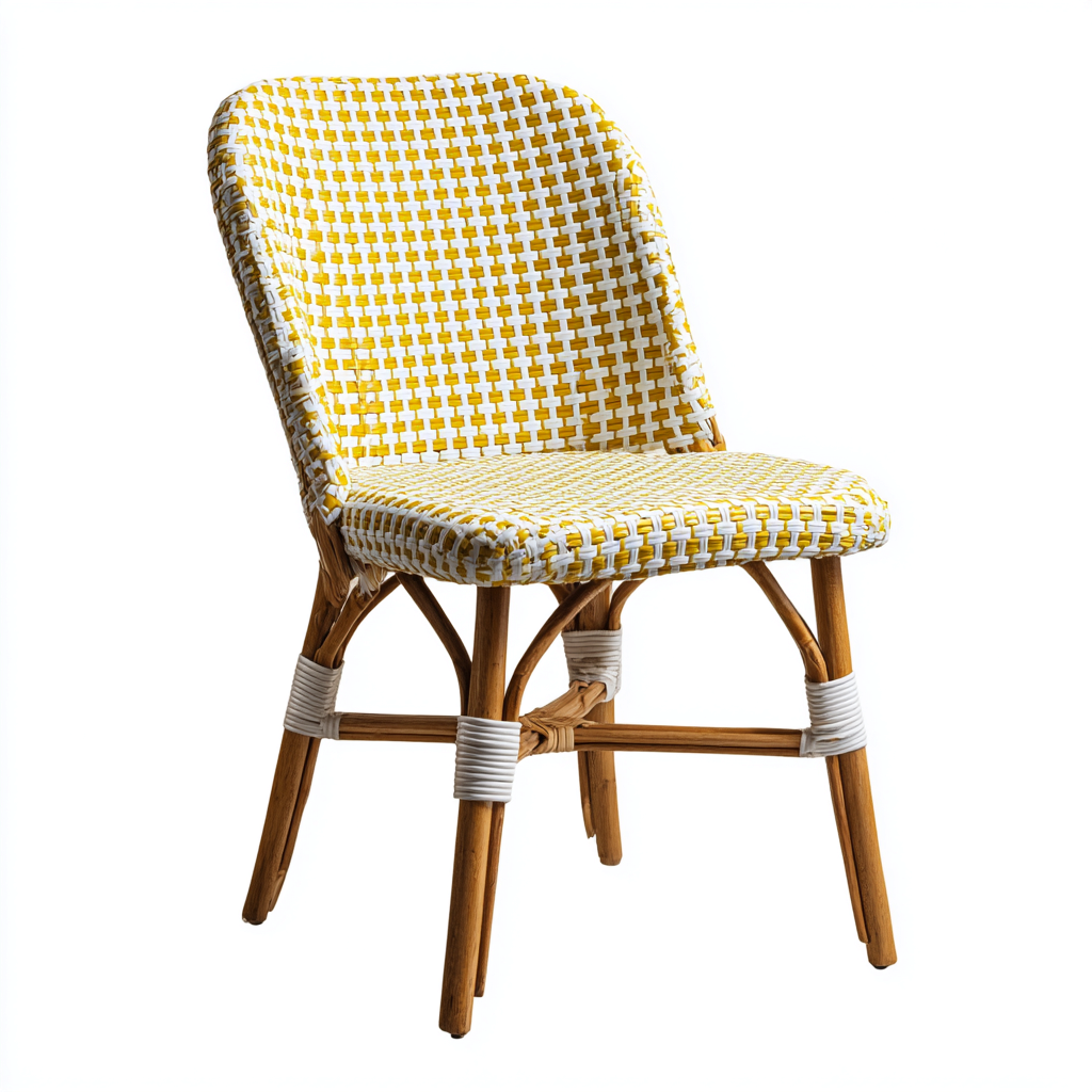 Sedia da giardino in rattan-plastica 48x56x88 cm - giallo-bianco - stile mediterraneo-Interiorza