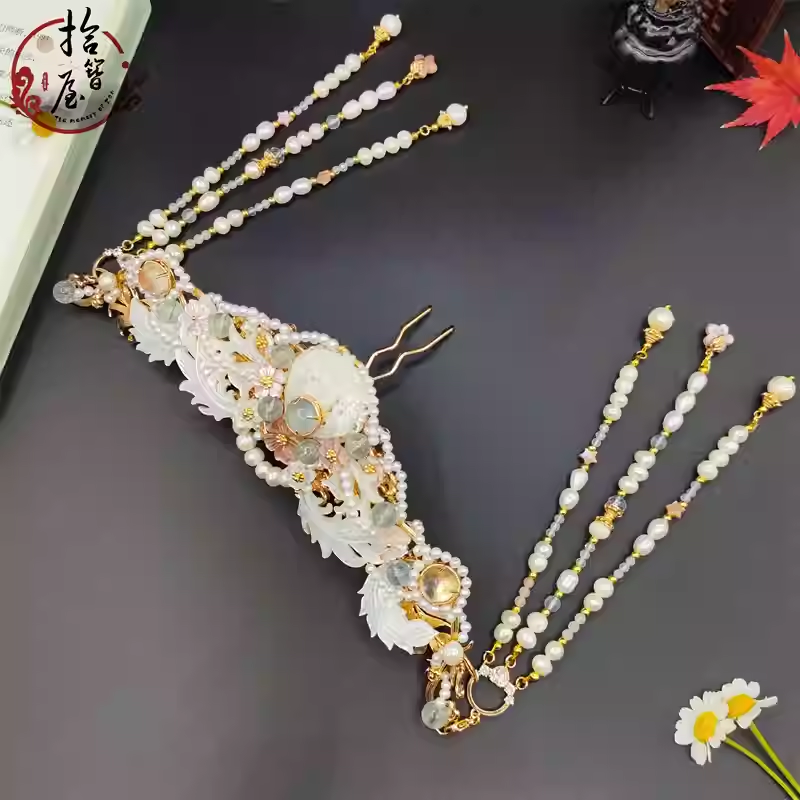 pearl hair crown with tassels