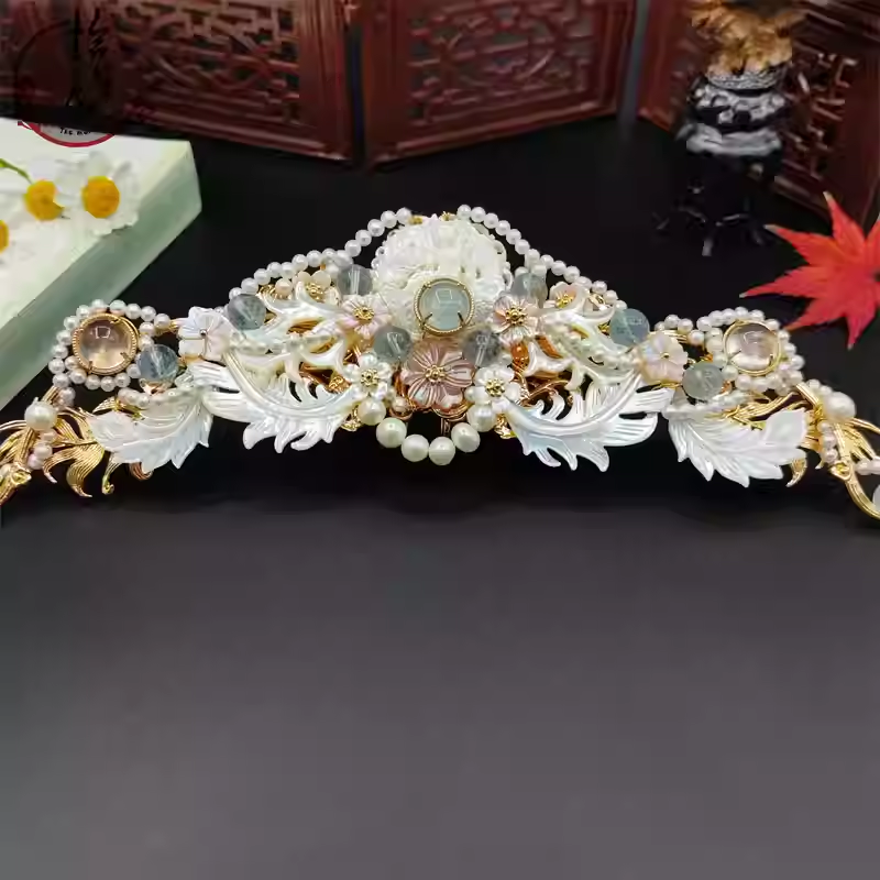 pearl hair crown with tassels