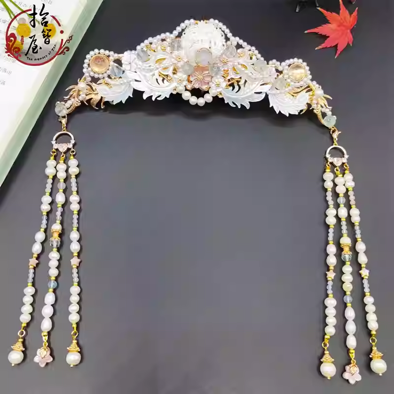 pearl hair crown with tassels