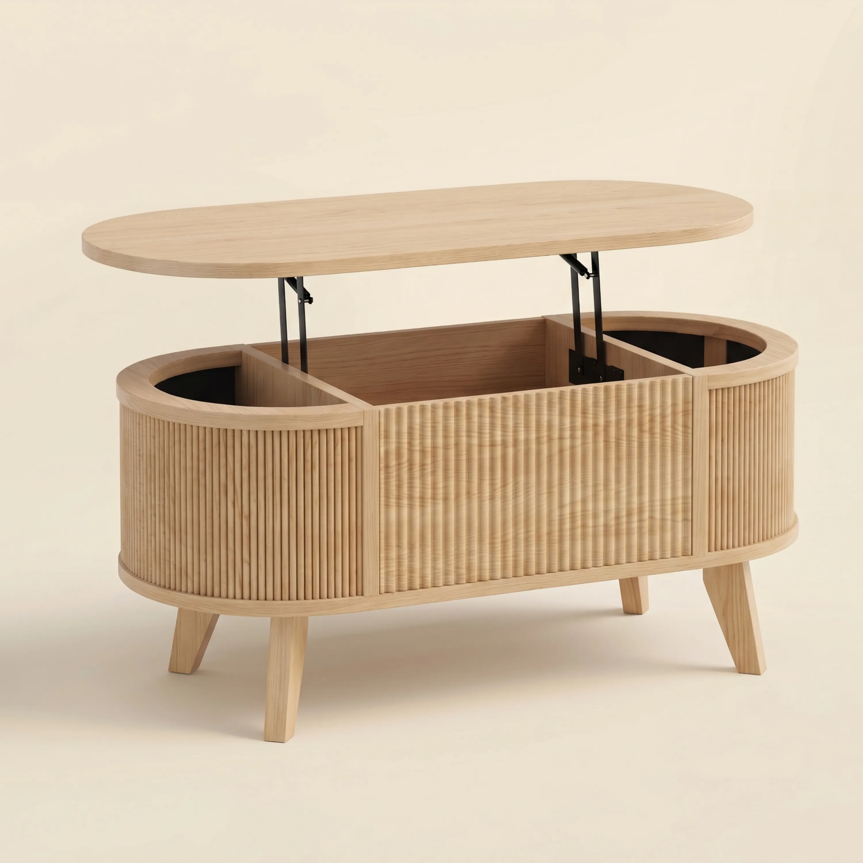 LUPUK Fluted Lift Top Coffee Table, Storage Center Table with Walnut Finish
