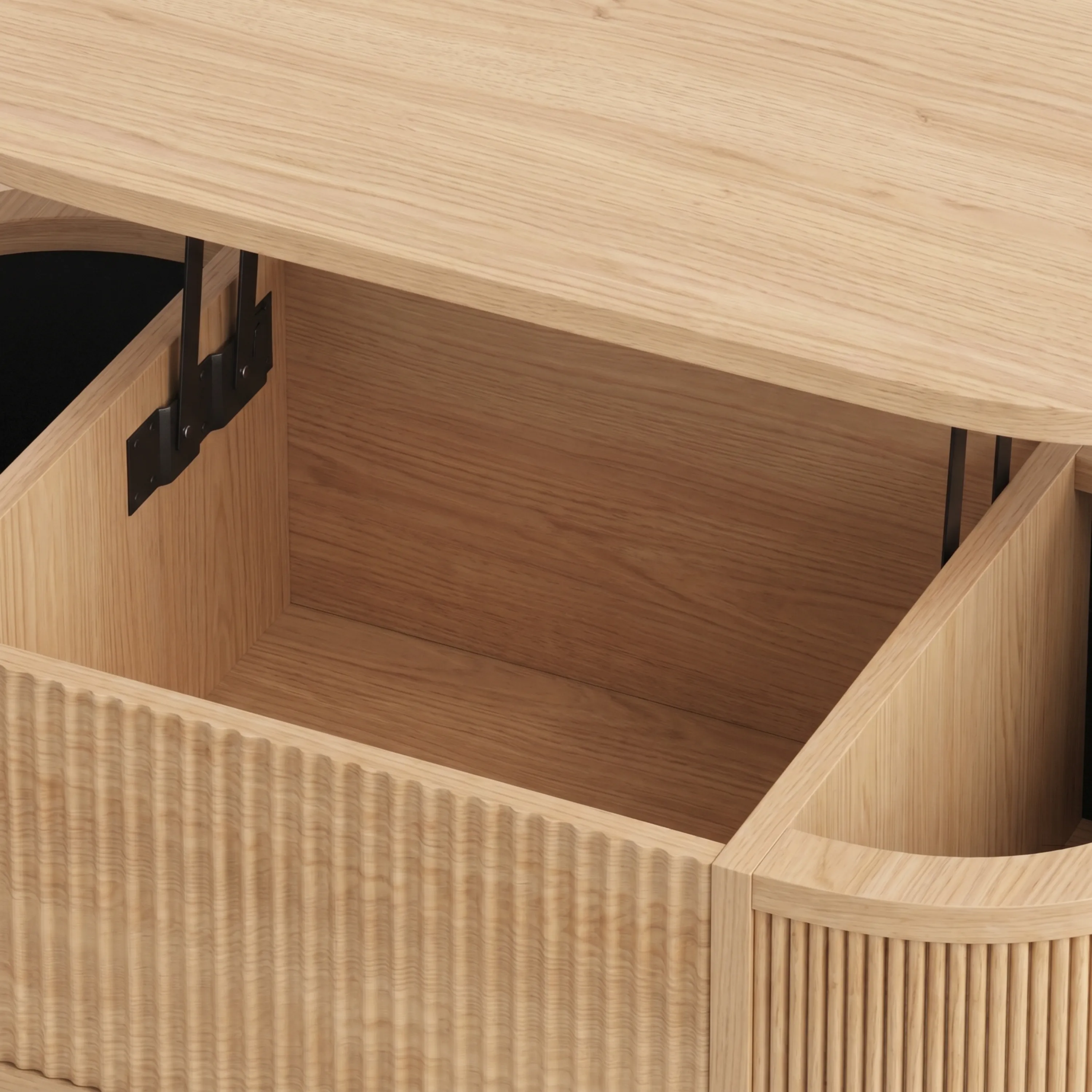 LUPUK Fluted Lift Top Coffee Table, Storage Center Table with Walnut Finish