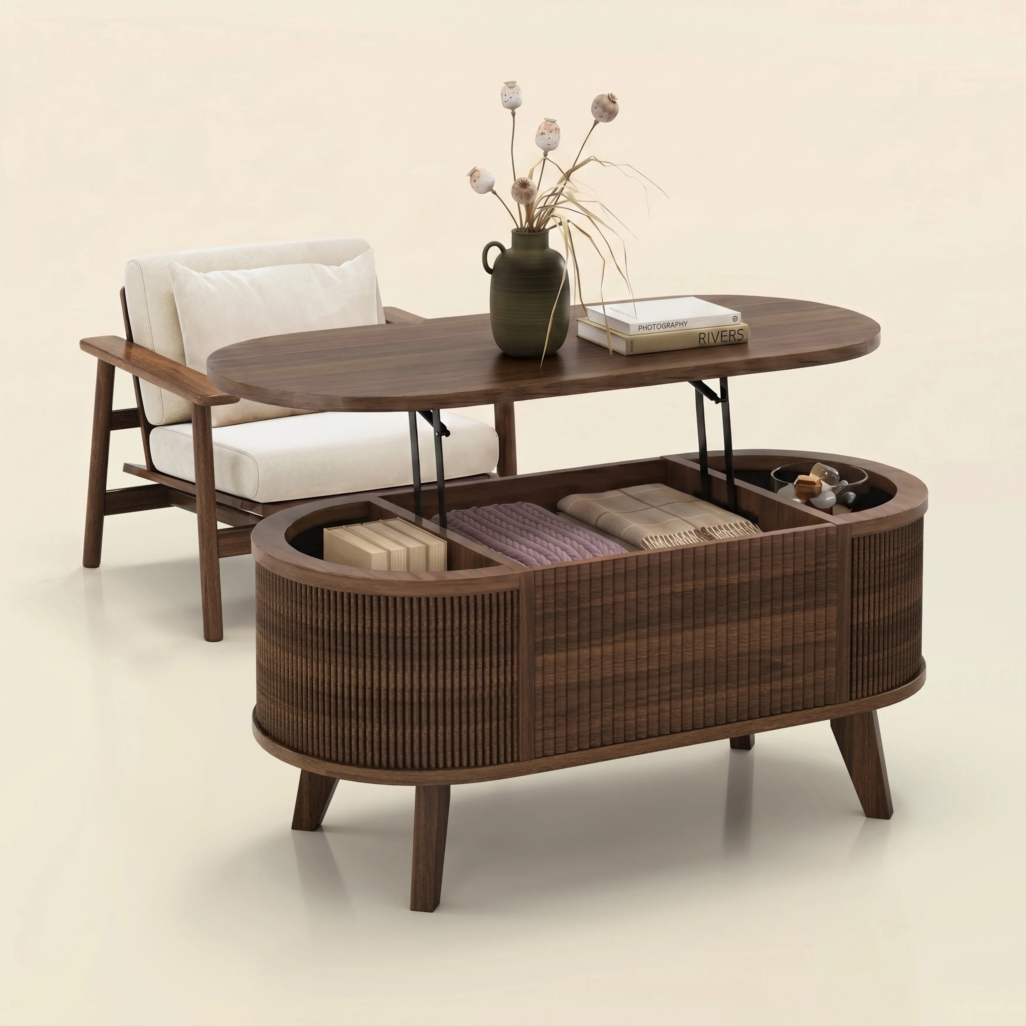 LUPUK Oval Lift Coffee Table with Storage