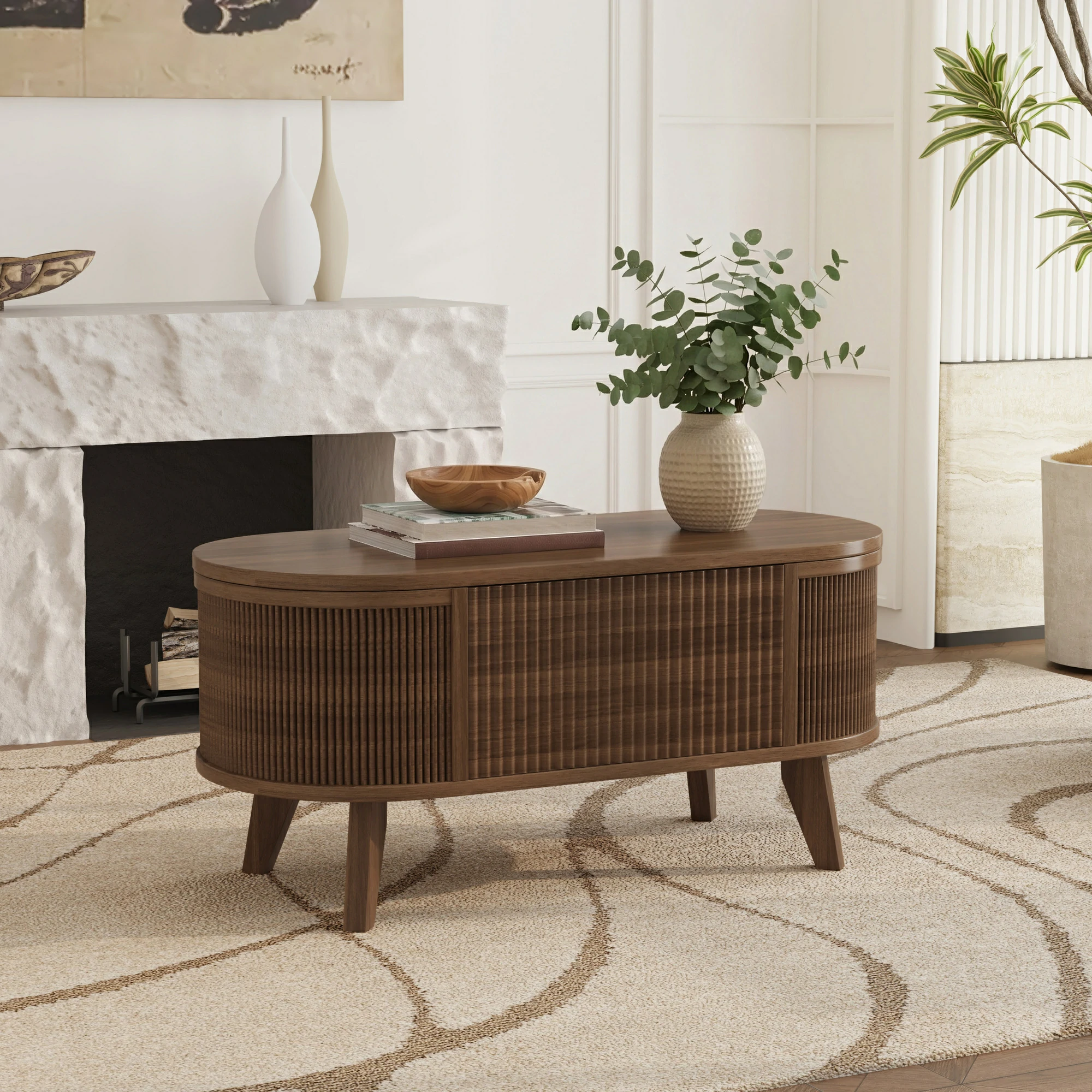 LUPUK Oval Lift Coffee Table with Storage
