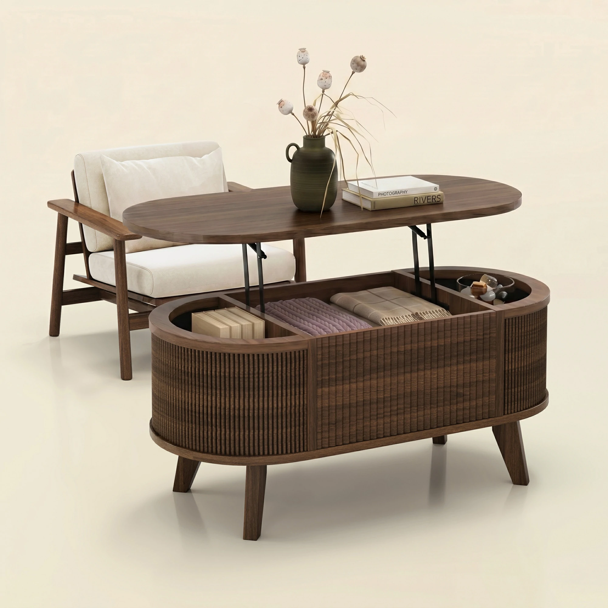 LUPUK Oval Lift Coffee Table with Storage