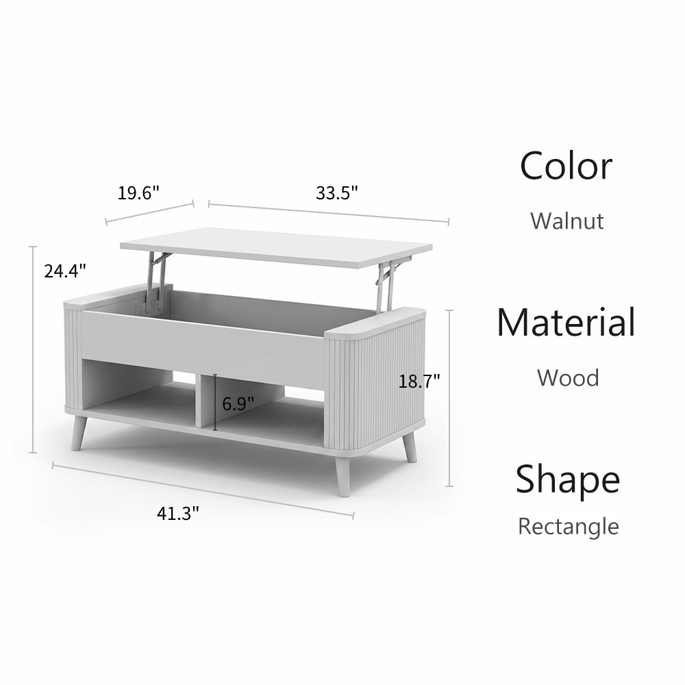 LUPUK Rectangular Lift Top Coffee Table with Hidden Storage and Open Shelves