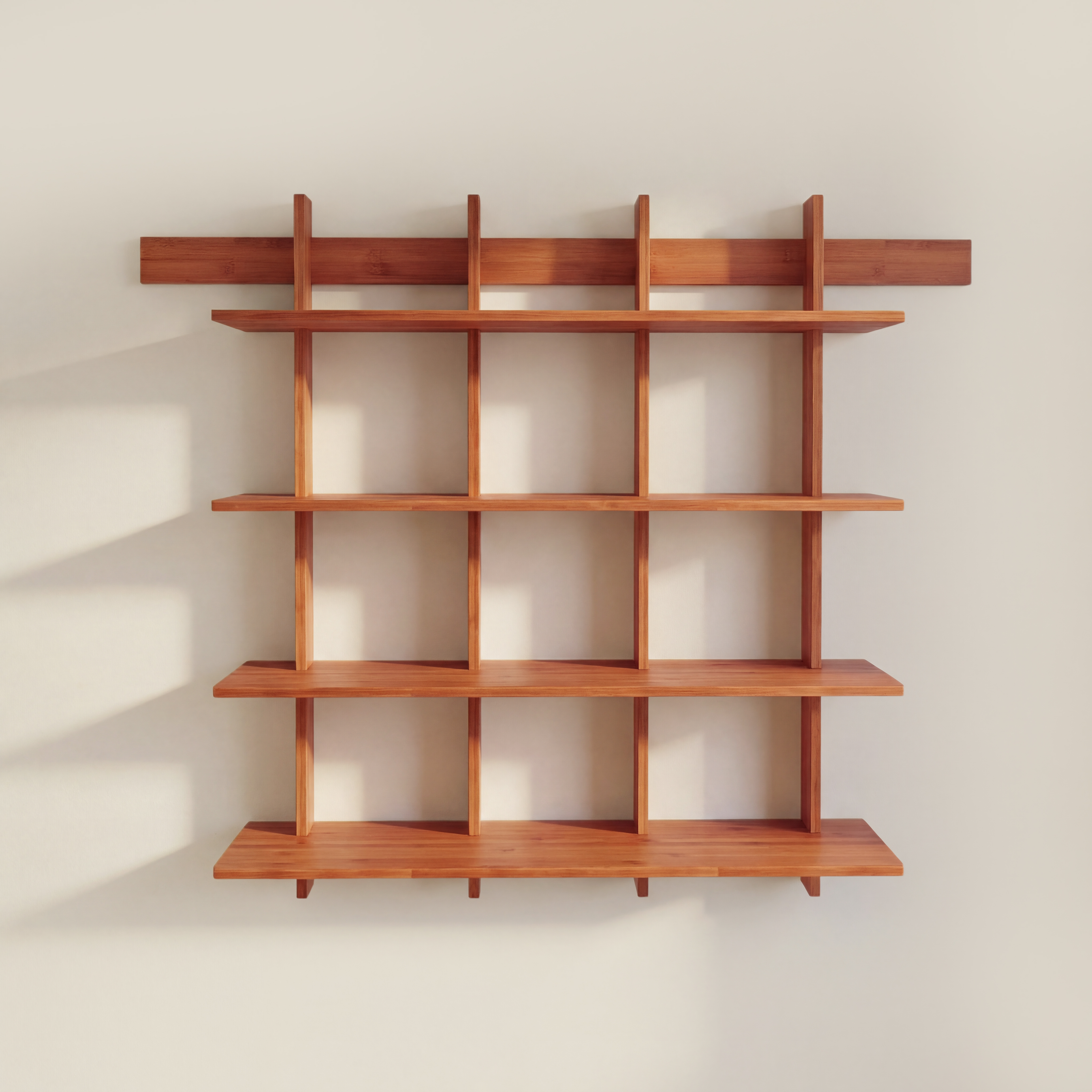 Lupuk 4-Tier Bamboo Wall Shelf – Rustic Farmhouse Floating Bookshelf for Living Room, Kitchen & Coffee Bar Storage