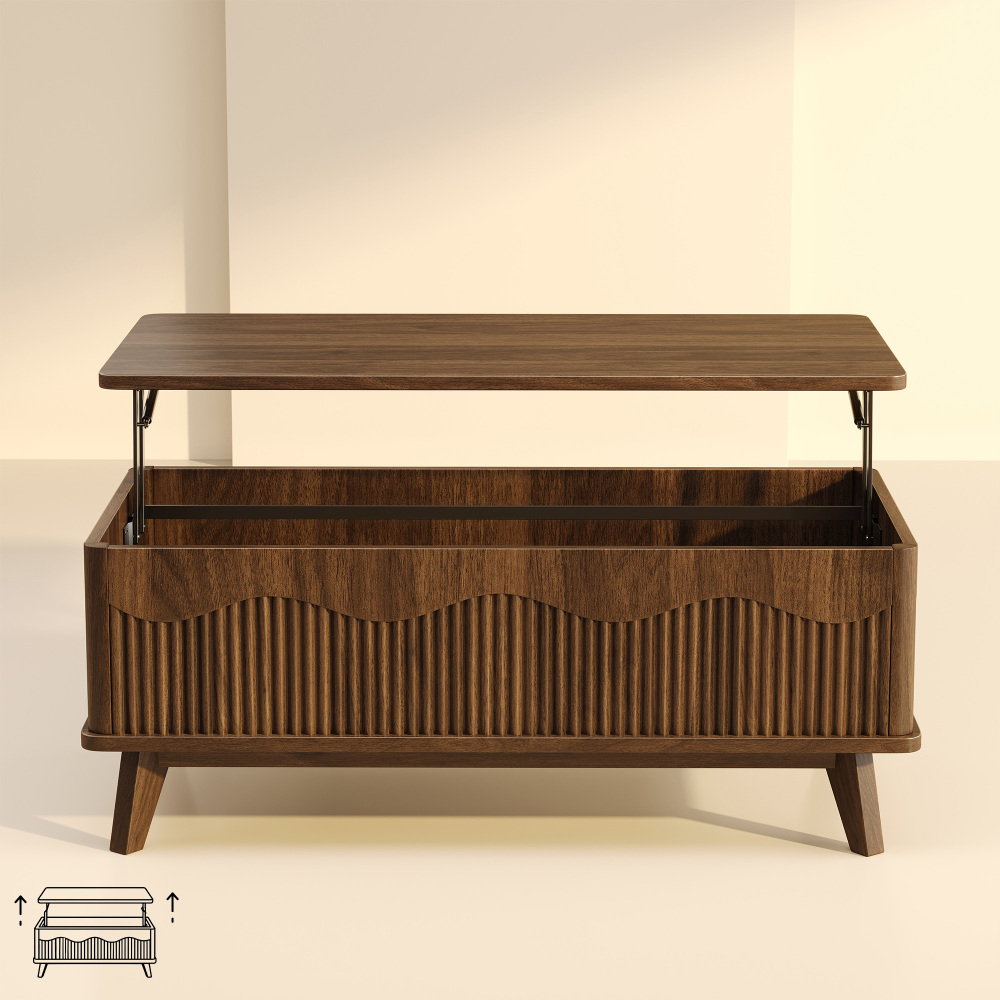 LUPUK Scalloped Lift Top Coffee Table with Hidden Storage