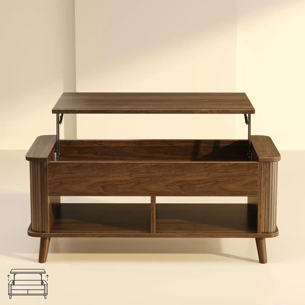 LUPUK Rectangular Lift Top Coffee Table with Hidden Storage and Open Shelves