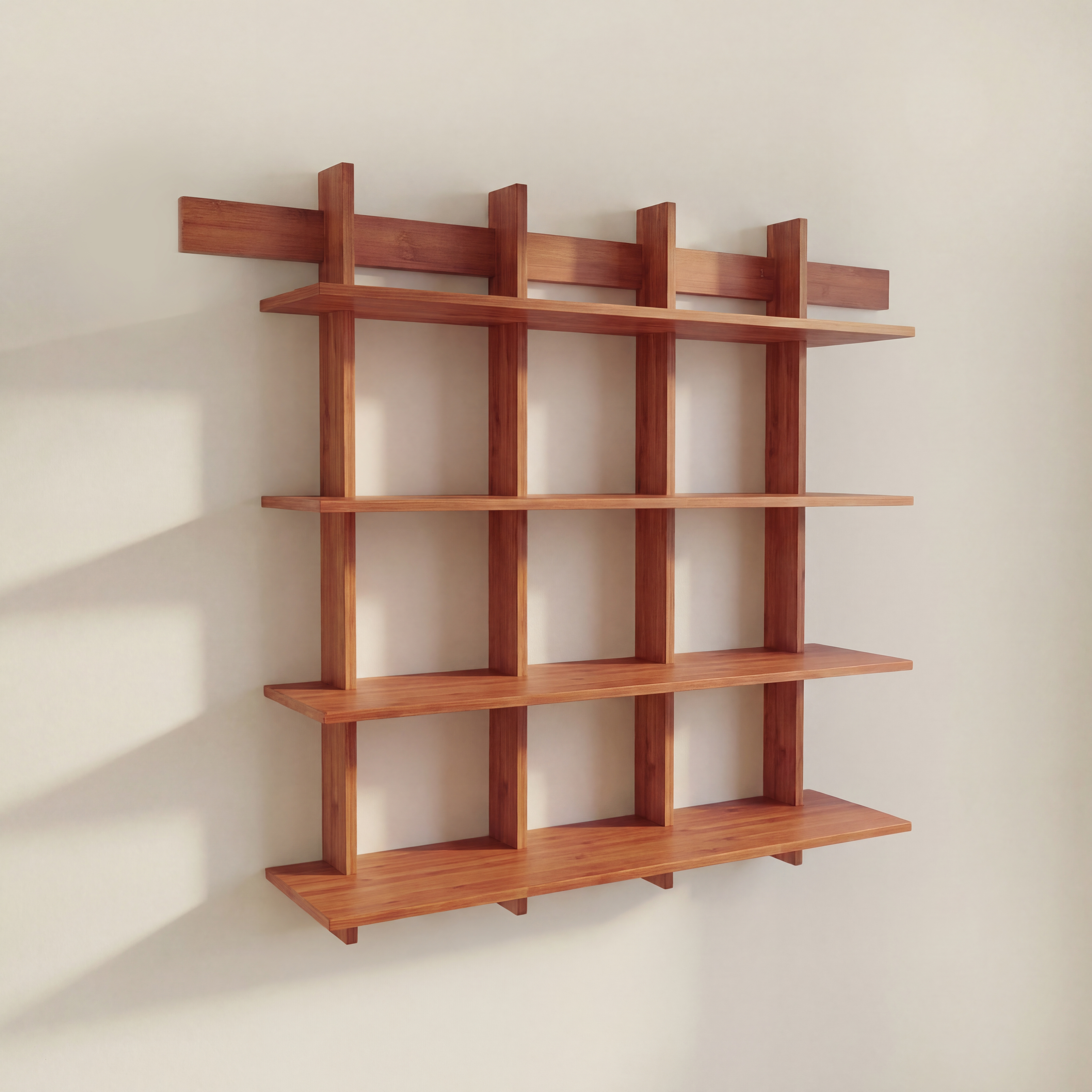 Lupuk 4-Tier Bamboo Wall Shelf – Rustic Farmhouse Floating Bookshelf for Living Room, Kitchen & Coffee Bar Storage