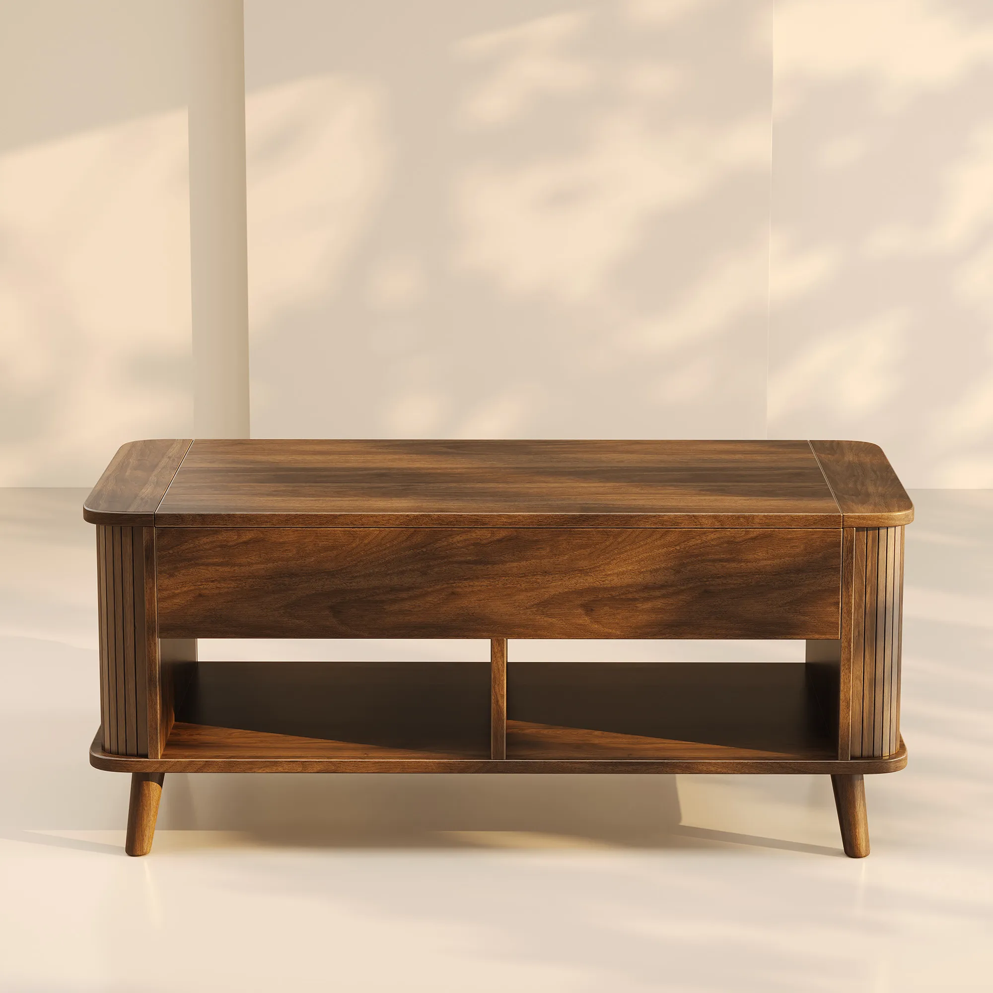 LUPUK Rectangular Lift Top Coffee Table with Hidden Storage and Open Shelves