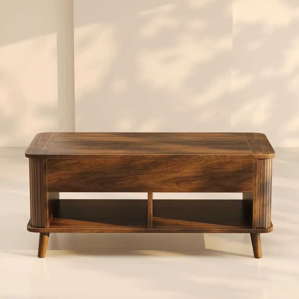 LUPUK Rectangular Lift Top Coffee Table with Hidden Storage and Open Shelves