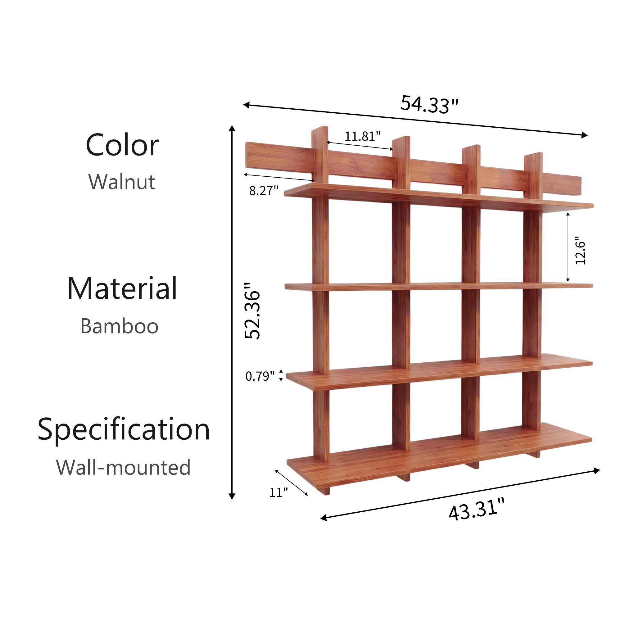 LUPUK 4-Tier Bamboo Wall Shelf – Rustic Farmhouse Floating Bookshelf for Living Room, Kitchen & Coffee Bar Storage