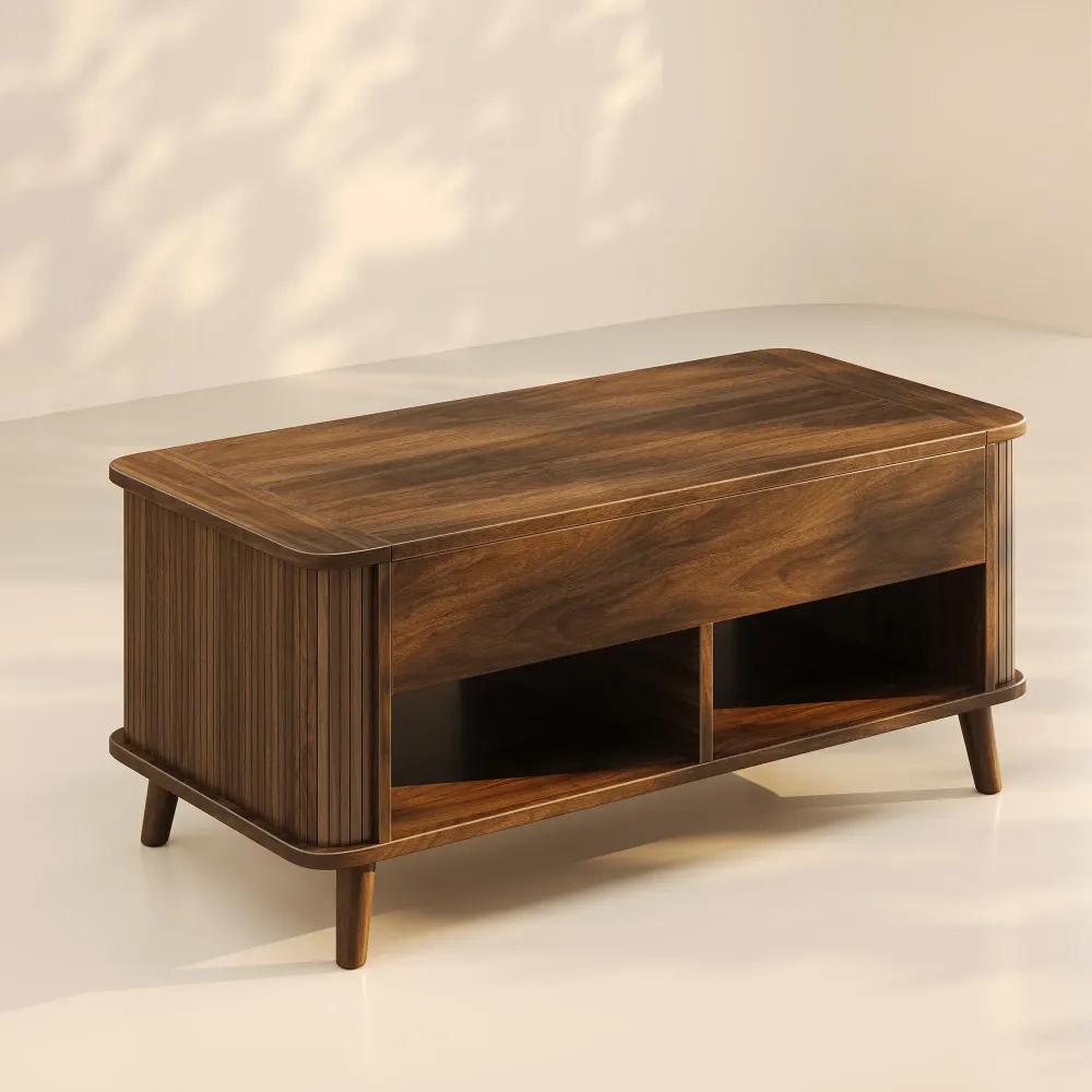 LUPUK Rectangular Lift Top Coffee Table with Hidden Storage and Open Shelves