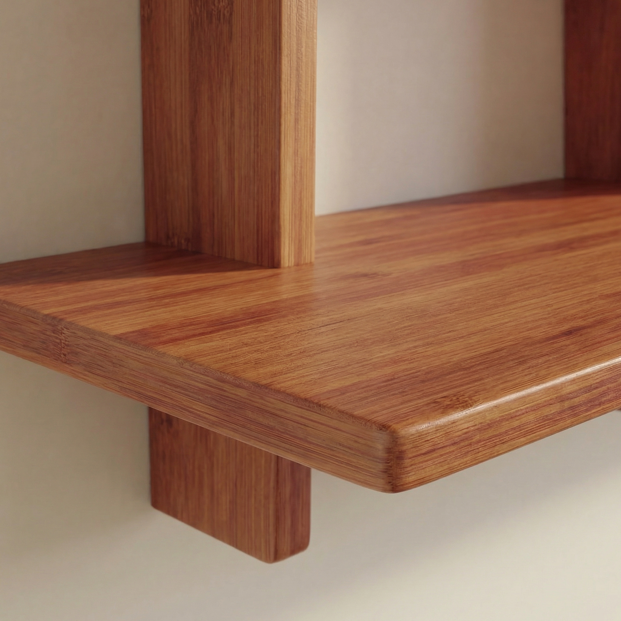 Lupuk 4-Tier Bamboo Wall Shelf – Rustic Farmhouse Floating Bookshelf for Living Room, Kitchen & Coffee Bar Storage