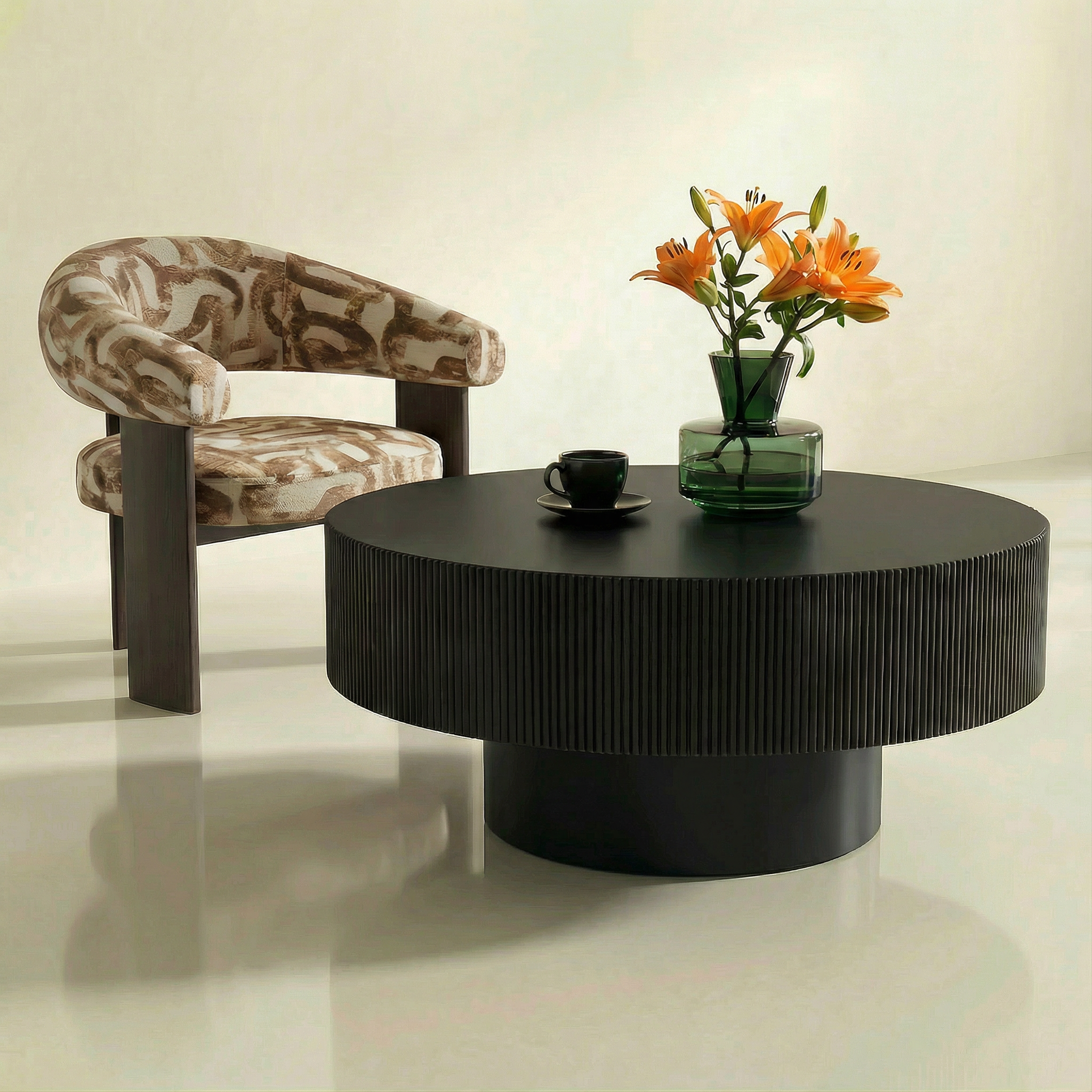 [Copy]Modern Round Coffee Table with Sturdy Base, Wood Sofa Center Tables for Living Room-Black