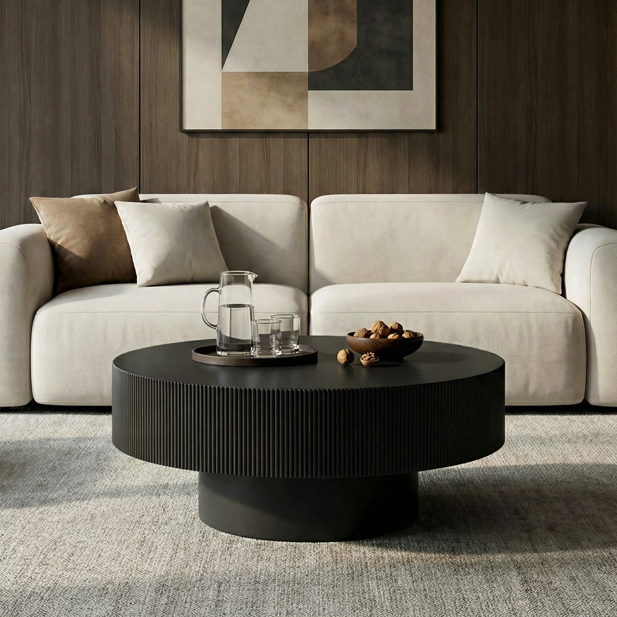 [Copy]Modern Round Coffee Table with Sturdy Base, Wood Sofa Center Tables for Living Room-Black