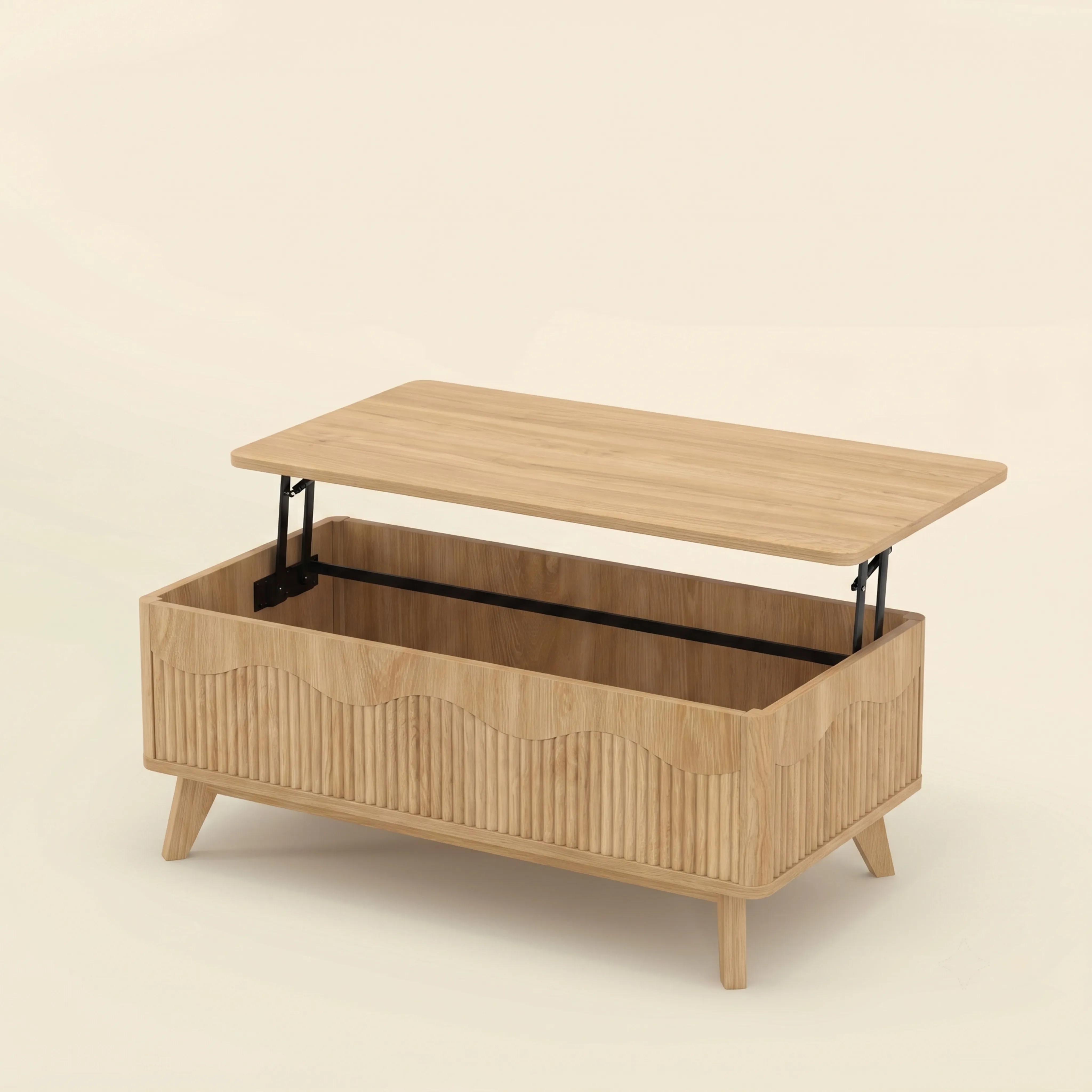 LUPUK Scalloped Lift Top Coffee Table with Hidden Storage