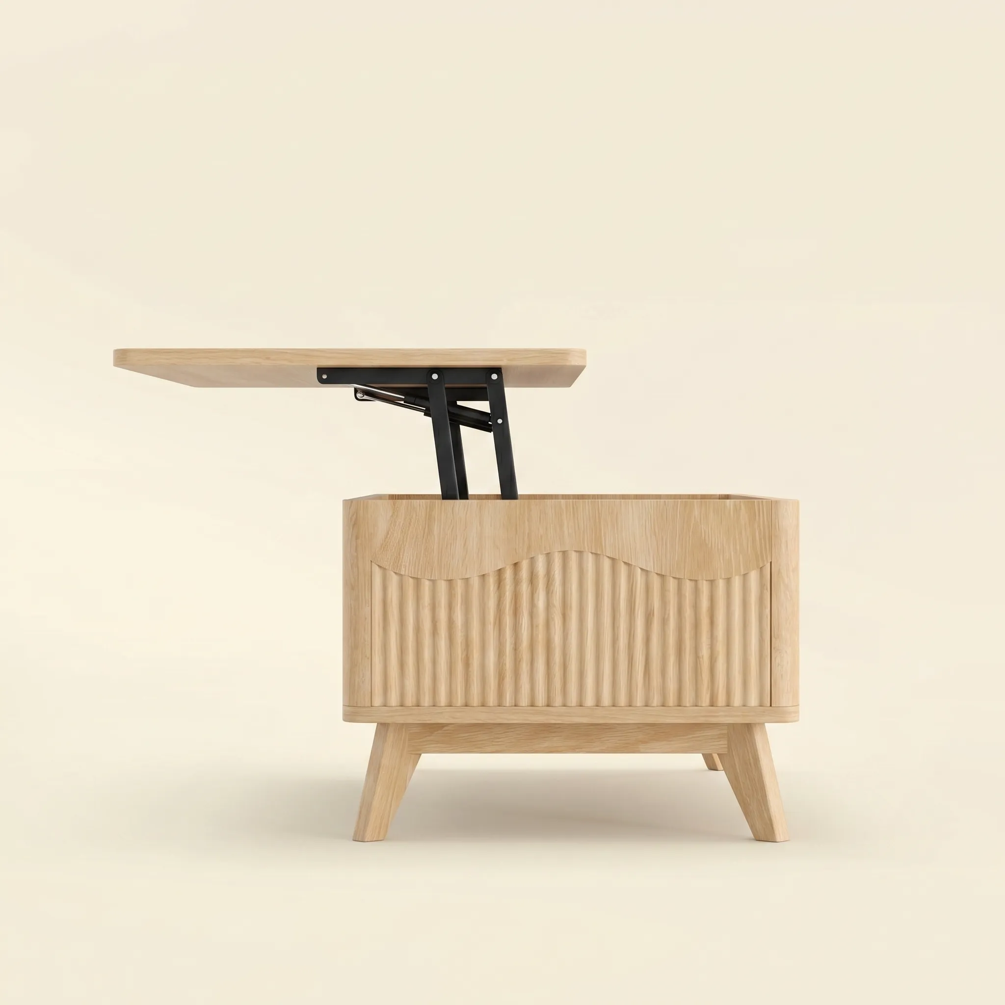 LUPUK Scalloped Lift Top Coffee Table with Hidden Storage