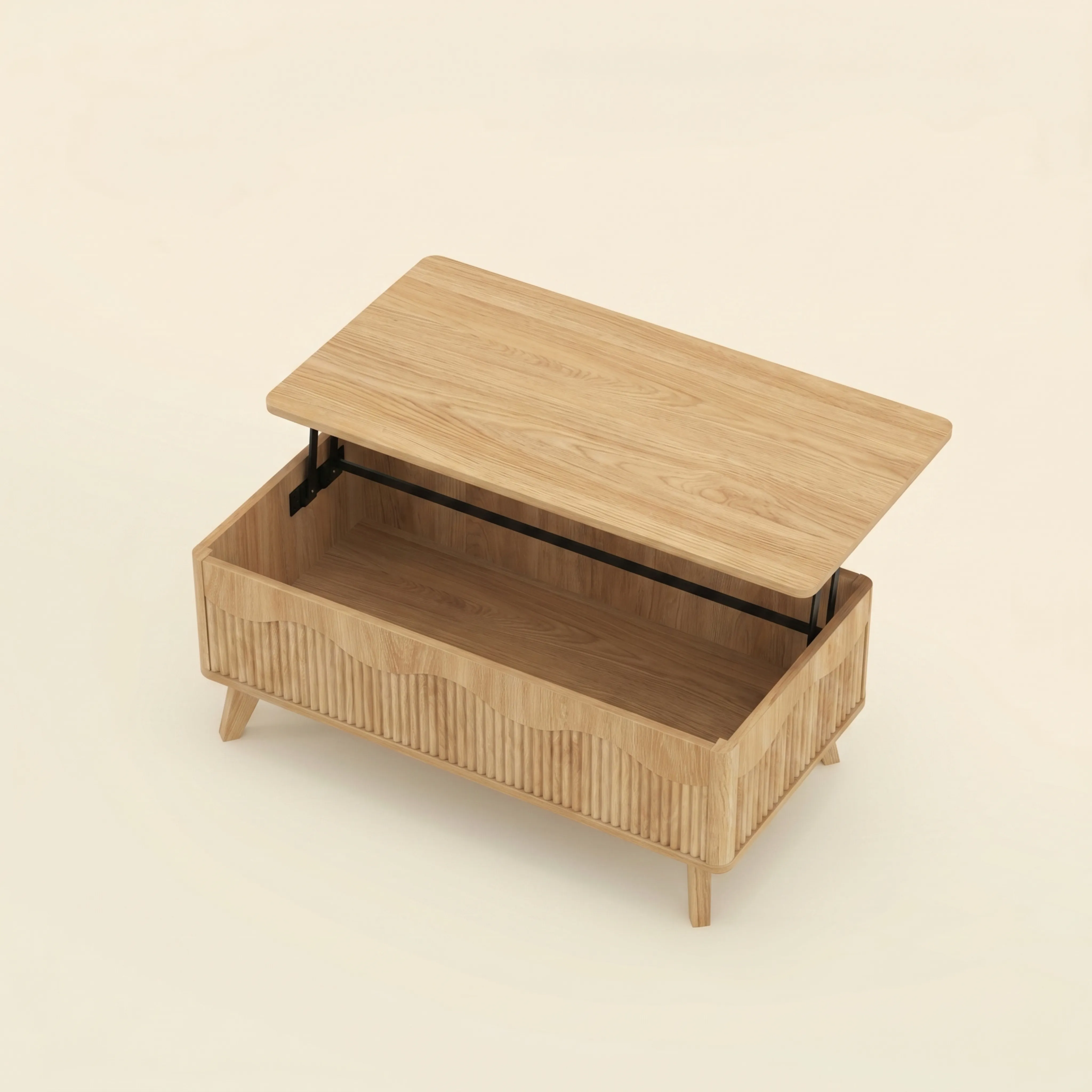 LUPUK Scalloped Lift Top Coffee Table with Hidden Storage