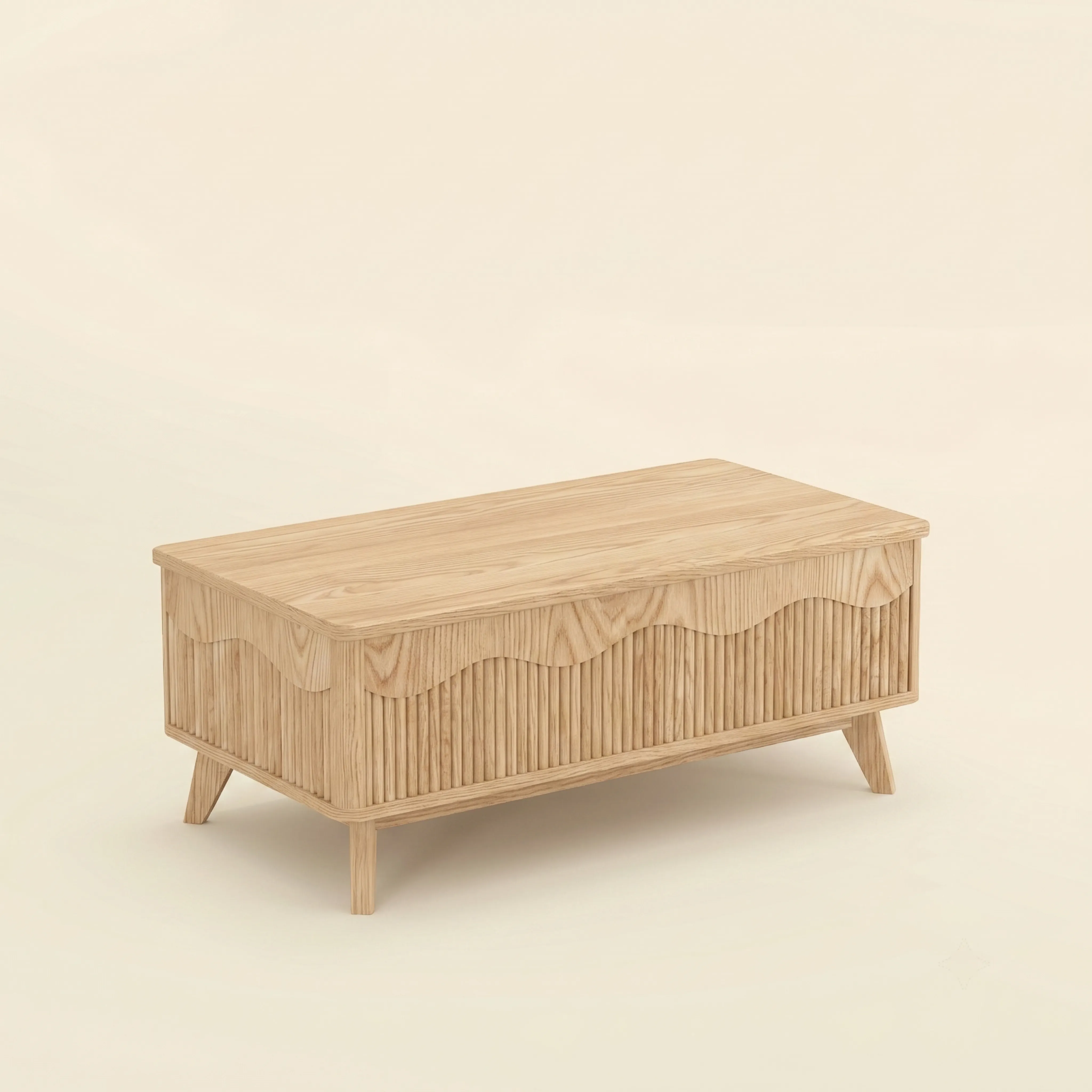 LUPUK Scalloped Lift Top Coffee Table with Hidden Storage