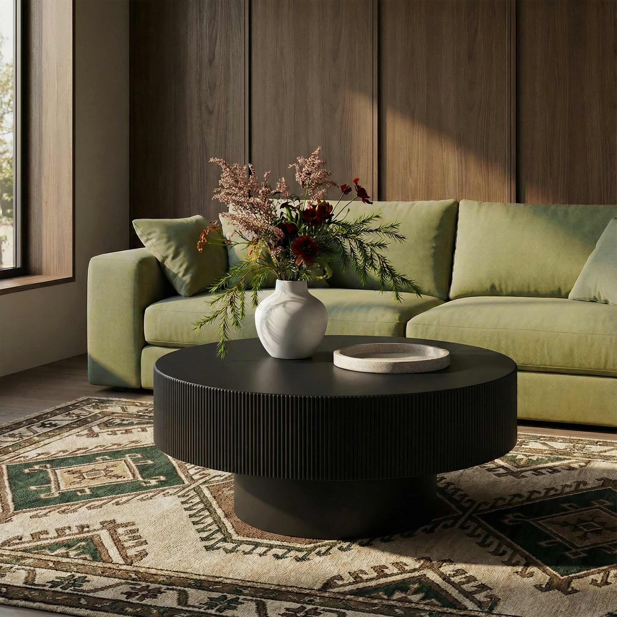 [Copy]Modern Round Coffee Table with Sturdy Base, Wood Sofa Center Tables for Living Room-Black